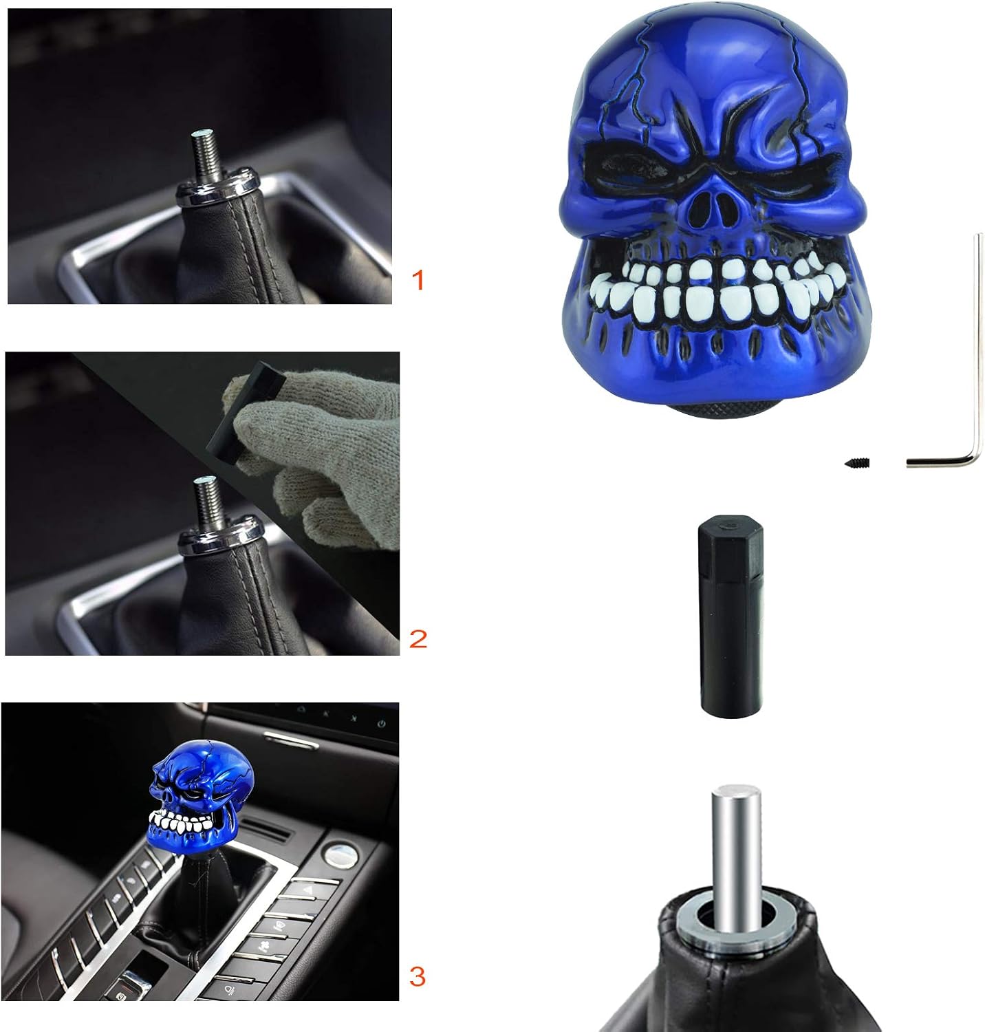 Lunsom Skull Shifter Knobs Resin Shift Head Most Car Transmission Shifting Stick Handle Fit Most Automatic Manual Vehicle (Blue)