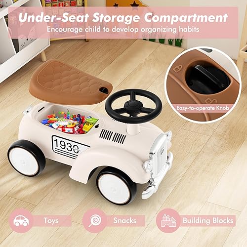 Miniatura 4 de OLAKIDS Auto de empuje para niños pequeños, juguete deslizante de pie a suelo con volante, bocina, almacenamiento debajo del asiento, regalo para