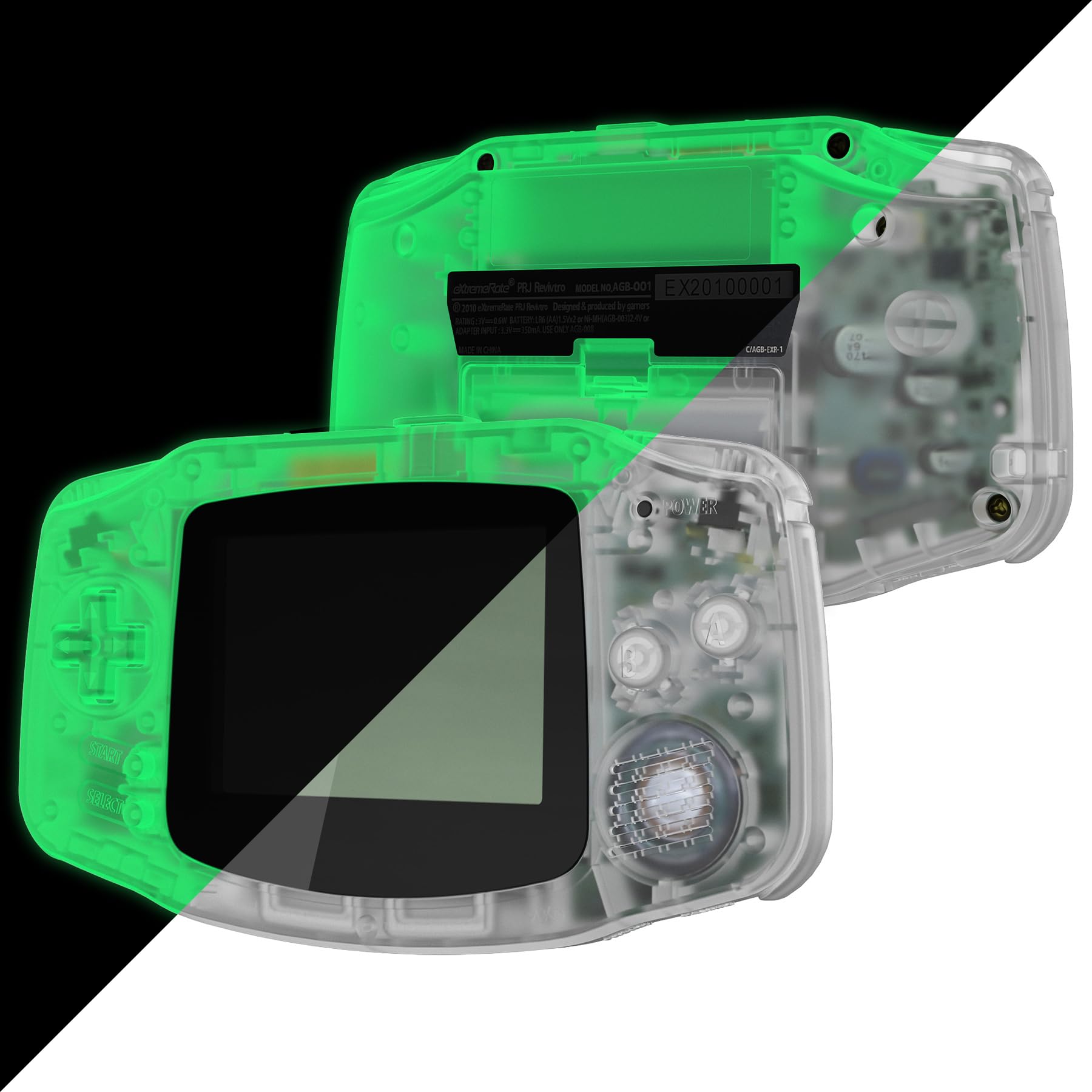 IPS Ready Upgraded eXtremeRate Glow in Dark - Green Replacement Shell Full Housing Cover with Buttons for Gameboy Advance GBA – Compatible with Both IPS &amp; Standard LCD – No Console &amp; IPS Screen