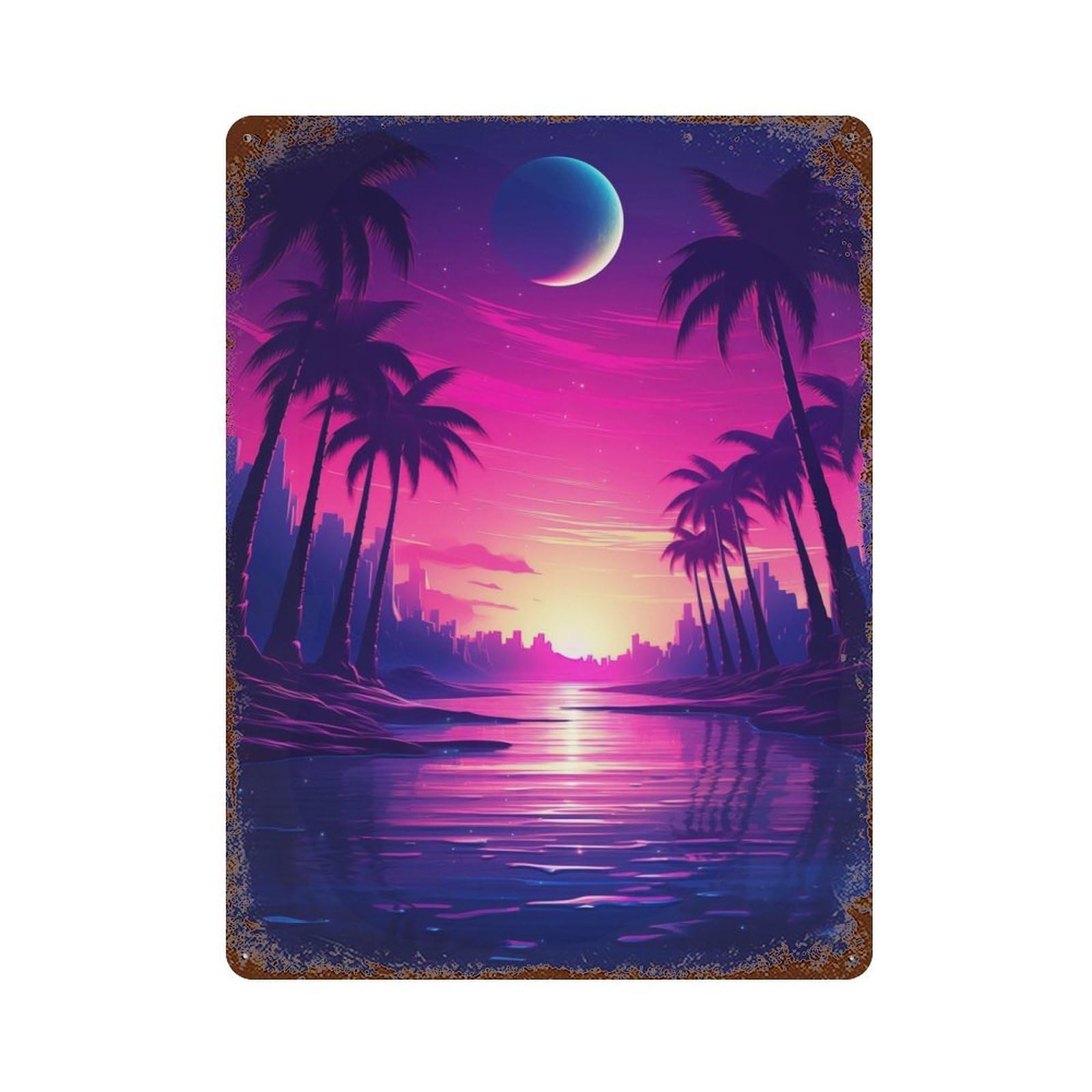 Synthwave Sunset Sway Decorative Tin Sign 15.7"x11.8", Retro Wall Decor for Living Room, Hallway And Home Decor