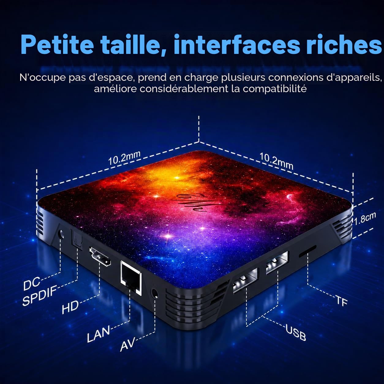 Boîtier TV Android 14 TV Box, 4 Go RAM 64 Go ROM, Décodage 8K H.265, | Quad-Core, HDMI 4K@60Hz,WiFi 6 Double Bande, Bluetooth 5.0, USB 2.0, Mise en Miroir sans Fil
