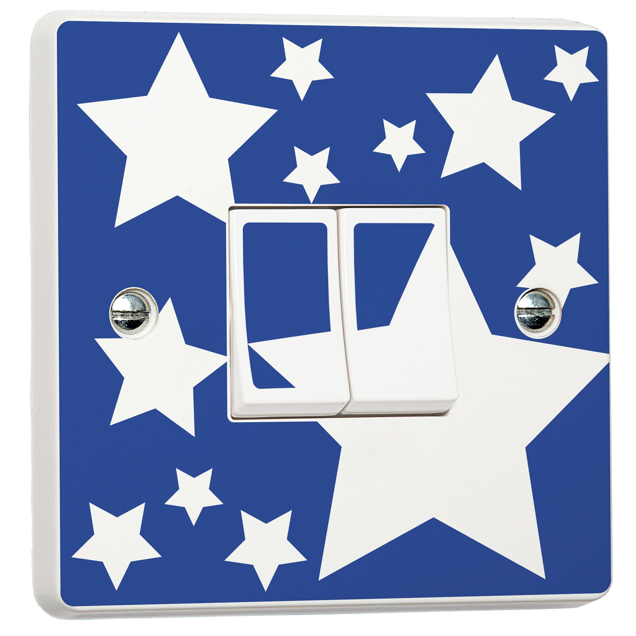 Stika.co Blue Pack Of 2 White Stars On Stickers - Kids Bedroom Home Decorative Accessories - Light Switch Sticker Skin Cover Decal (Double With Holes)