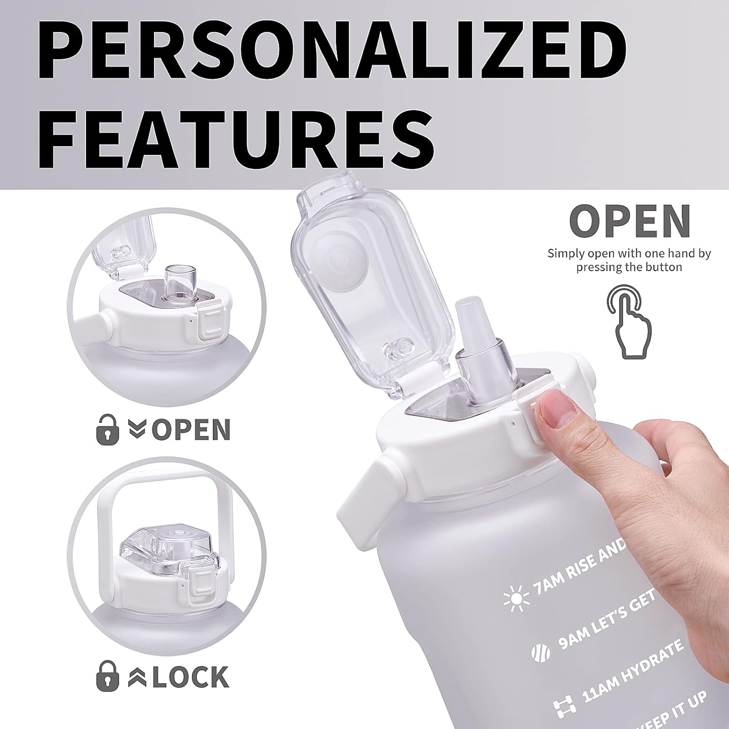 64oz,100oz,128oz Large Motivational Water Bottle with Time Marker, Leakproof & BPA Free Half Gallon Big Water Bottle with Straw Handle Tritan Frosted Water Jug for Gym,Fitness,Outdoor Sports - Image 3