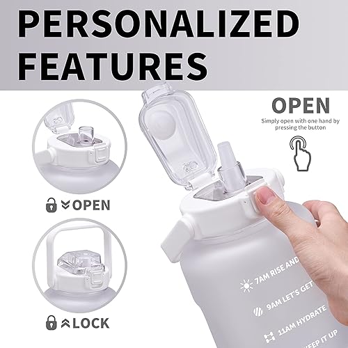 Miniatura 3 de Botella de Agua Motivacional Grande de 64, 100 y 128 onzas, con marcador de tiempo, a prueba de fugas, sin bisfenol A, Botella Grande de agua de