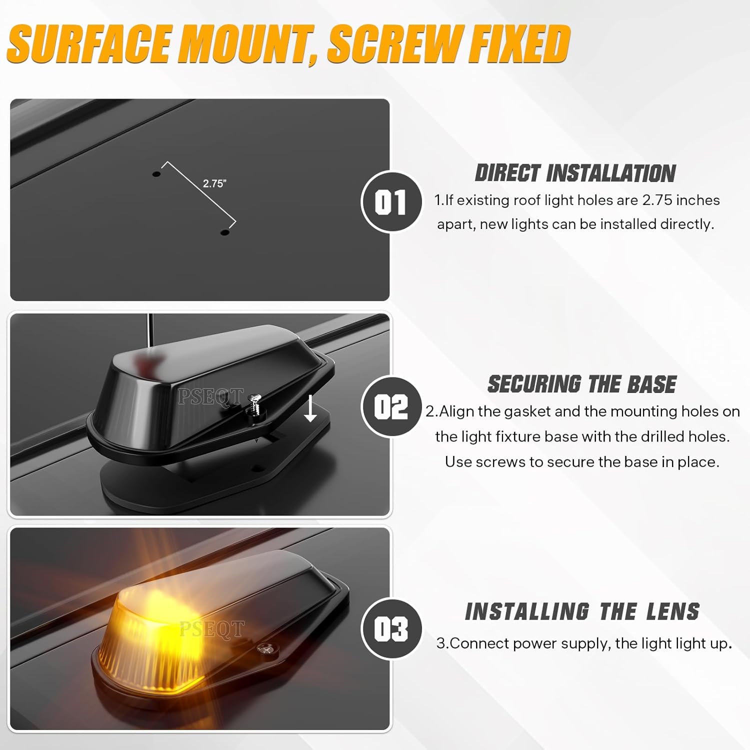 PSEQT 5Pcs Cab Roof Marker Lights Amber 16 LED Top Clearance Marker Light Kits Compatible with F150 F250 F350 1980-1997 Super Duty Pickup Trucks 12V Signal Running Light with Smoked Cover