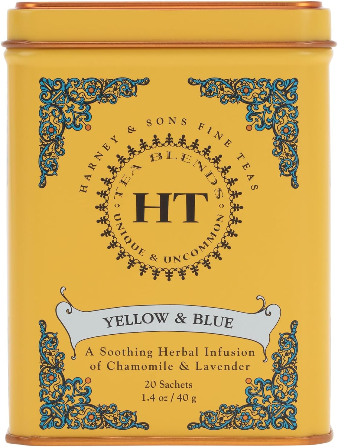 Harney & Sons Master Yellow & Blue Tea Tin - Herbal Blend of Chamomile, Lavender, and Cornflowers - 1.4 Oz, 20 Count