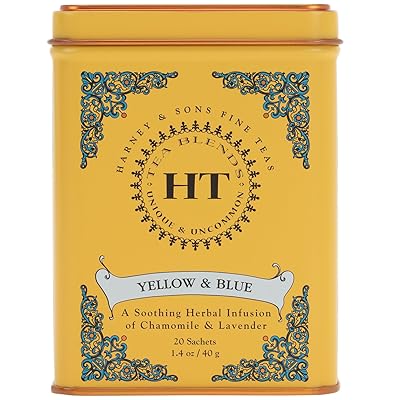 Harney & Sons Master Yellow & Blue Tea Tin - Herbal Blend of Chamomile, Lavender, and Cornflowers - 1.4 Oz, 20 Count