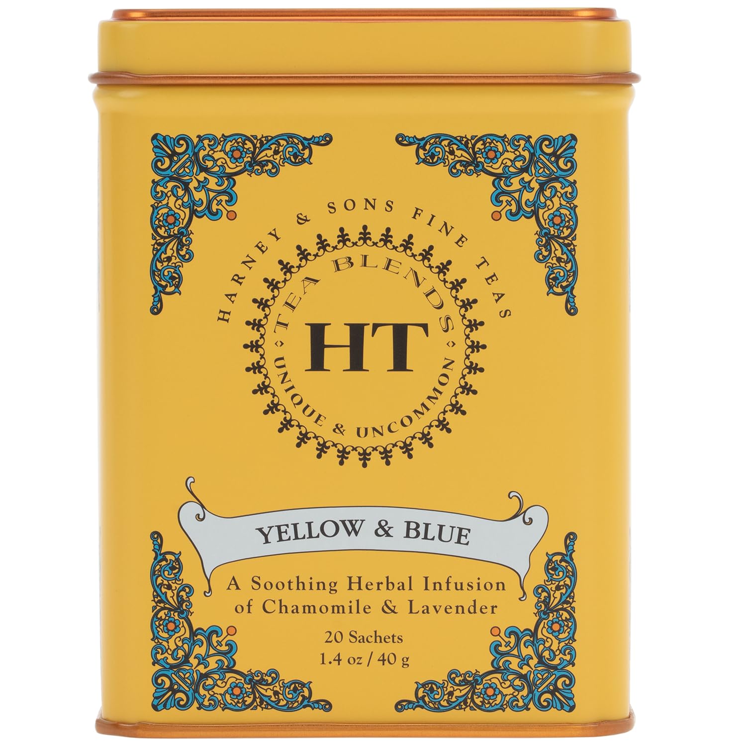 Harney & Sons Master Yellow & Blue Tea Tin - Herbal Blend of Chamomile, Lavender, and Cornflowers - 0.9 Ounces, 20 Sachets 1 Pack