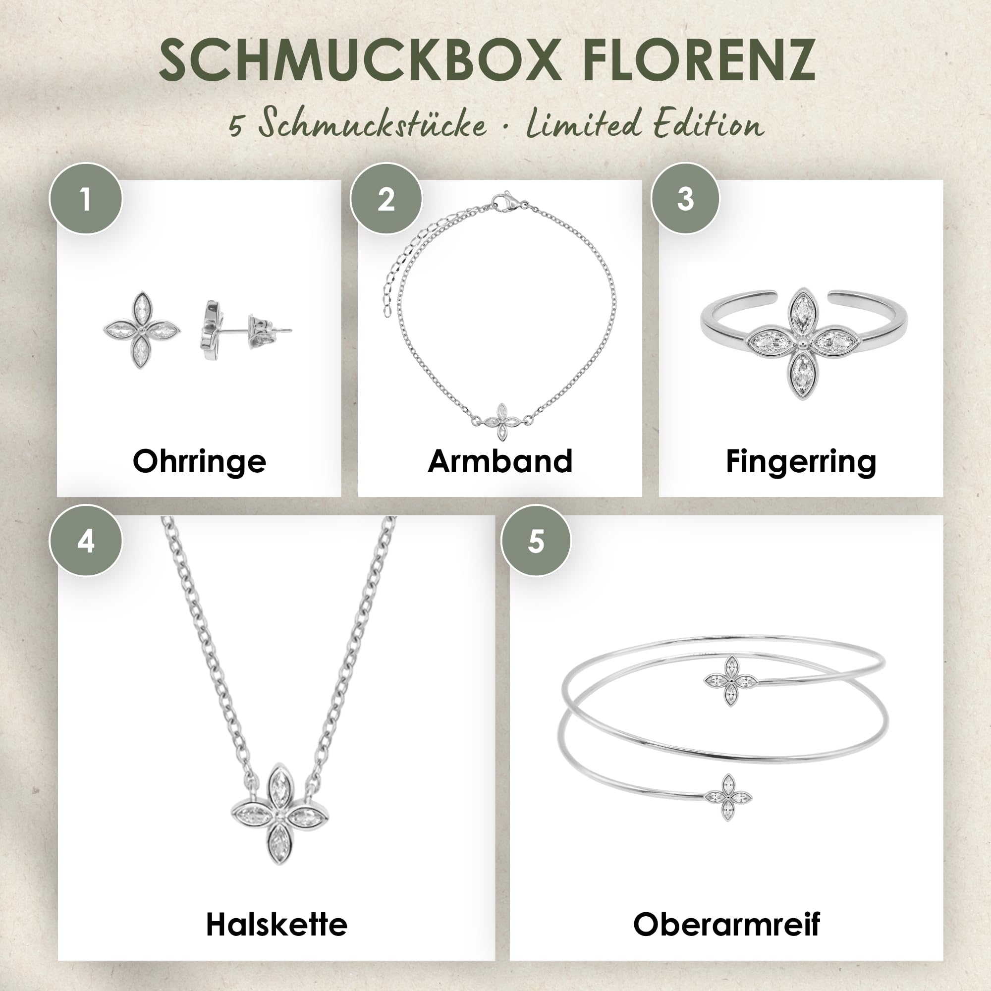 Heideman Schmuckset Damen Florenz Edelstahl Zirkonia 5-tlg