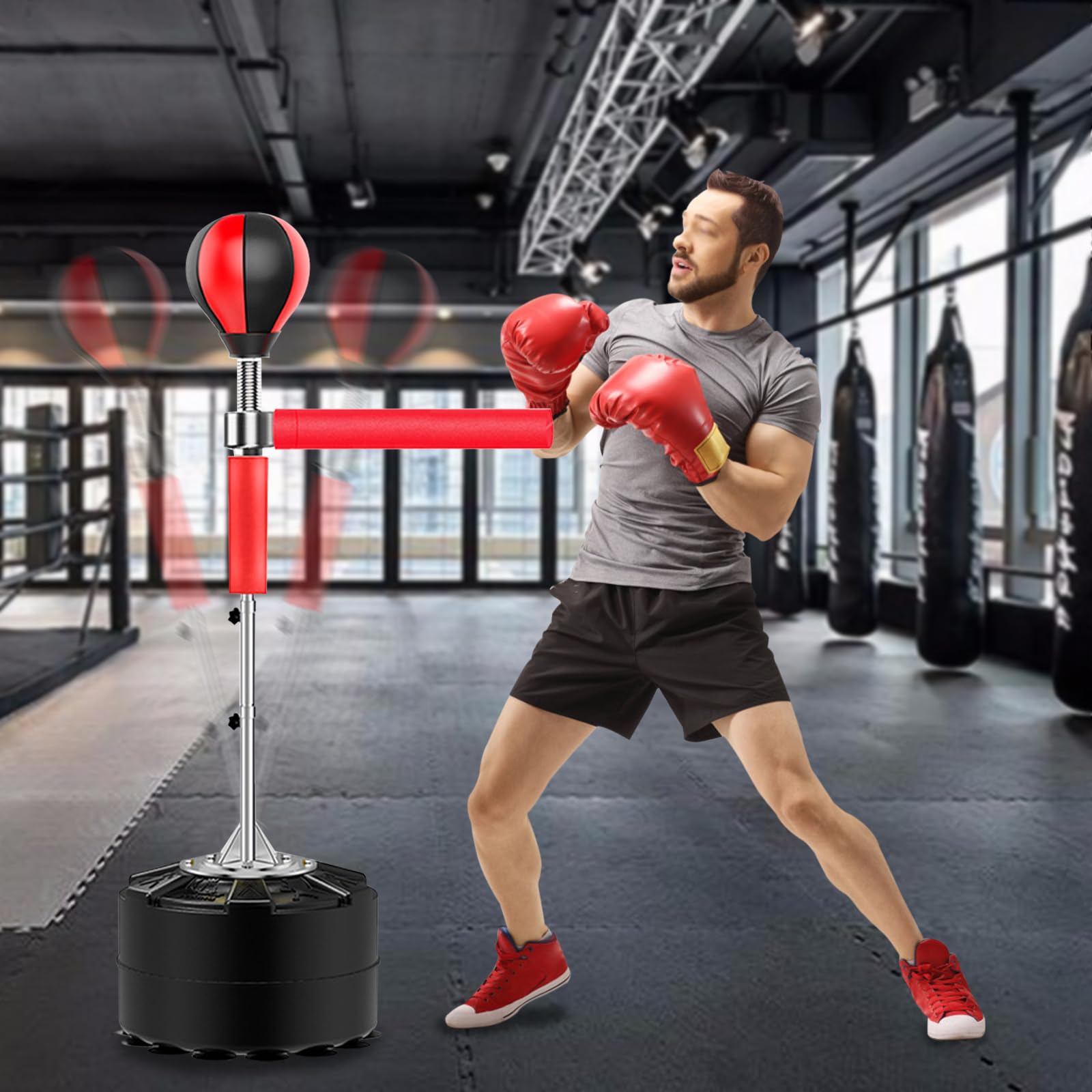HöHenverstellbarer Standboxtrainer Stehender Boxsack Boxball Boxballtrainer Geeignet FüR Fitness- Und Boxbegeisterte Im Wohnzimmer Balkon Studio Garten Trainingsraum Fitnessstudio Mehr