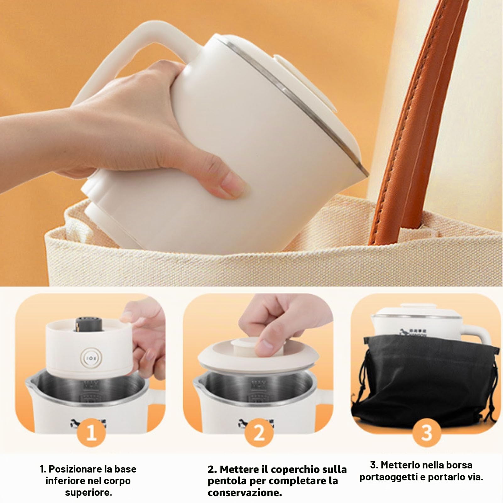 Bollitore Elettrico Portatile da Viaggio 600ml - Acciaio Inossidabile Alimentare, Pieghevole per Caffè e Tè, Bollitura Veloce in 5 Minuti