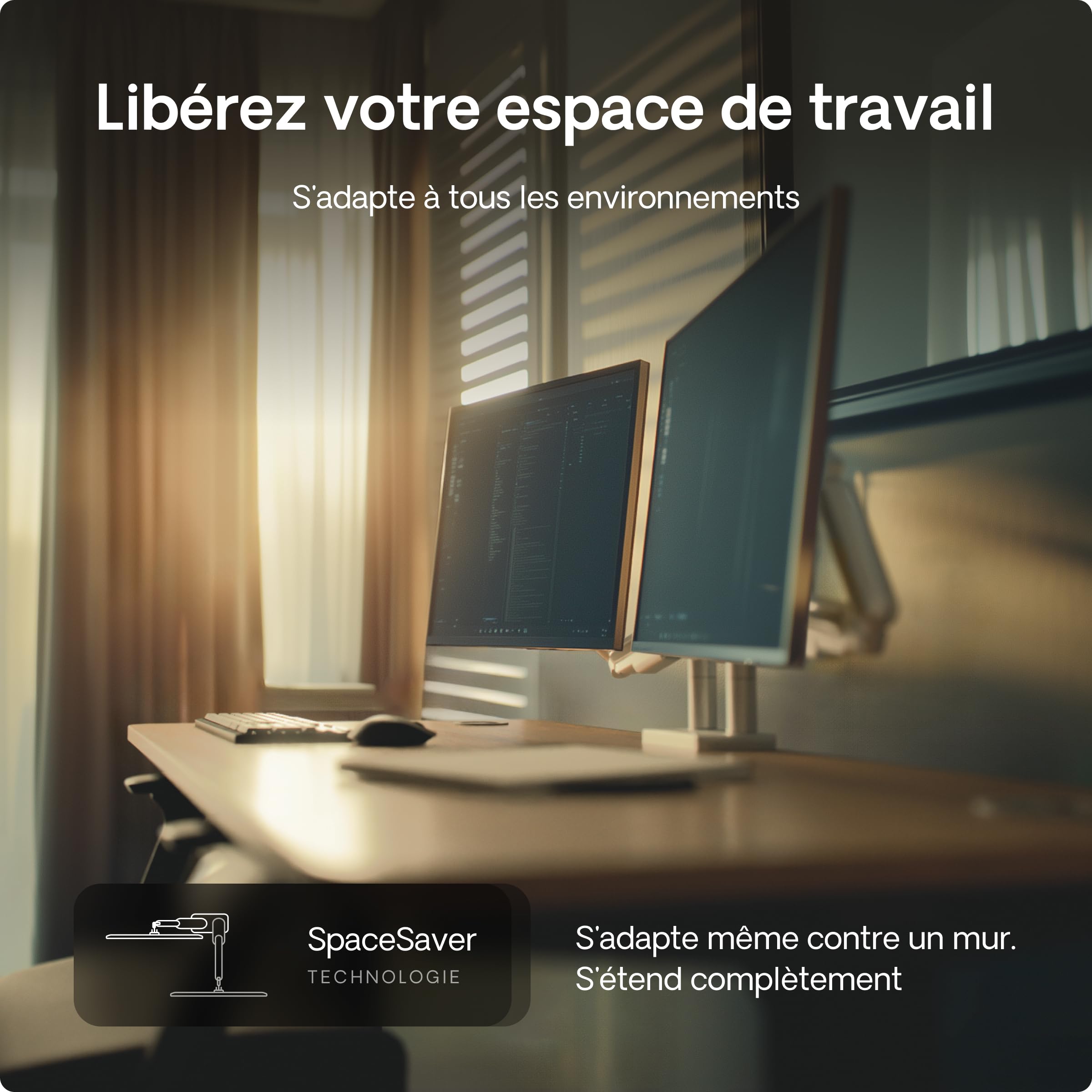 Desktronic Support Double Écran 34" 8kg Rotation 360° Hauteur Réglable VESA 75/100 Blanc