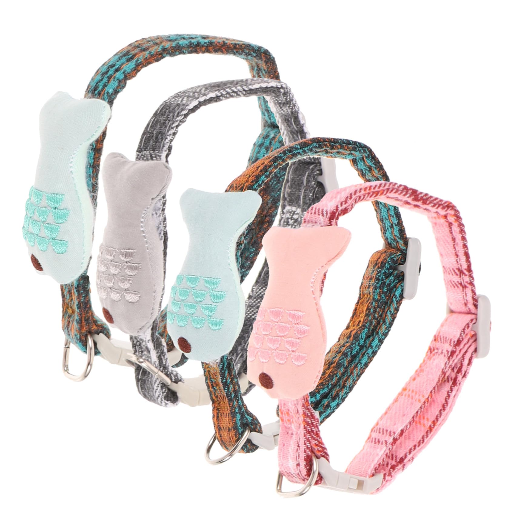VANZACK 12stücke Teiliges Katzenhalsband-Set Verstellbar Mit Fischform Und Karomuster Für Stilvolle Katzen Mixfarben Leicht Anzulegen Perfektes Accessoire Für Ihr Haustier