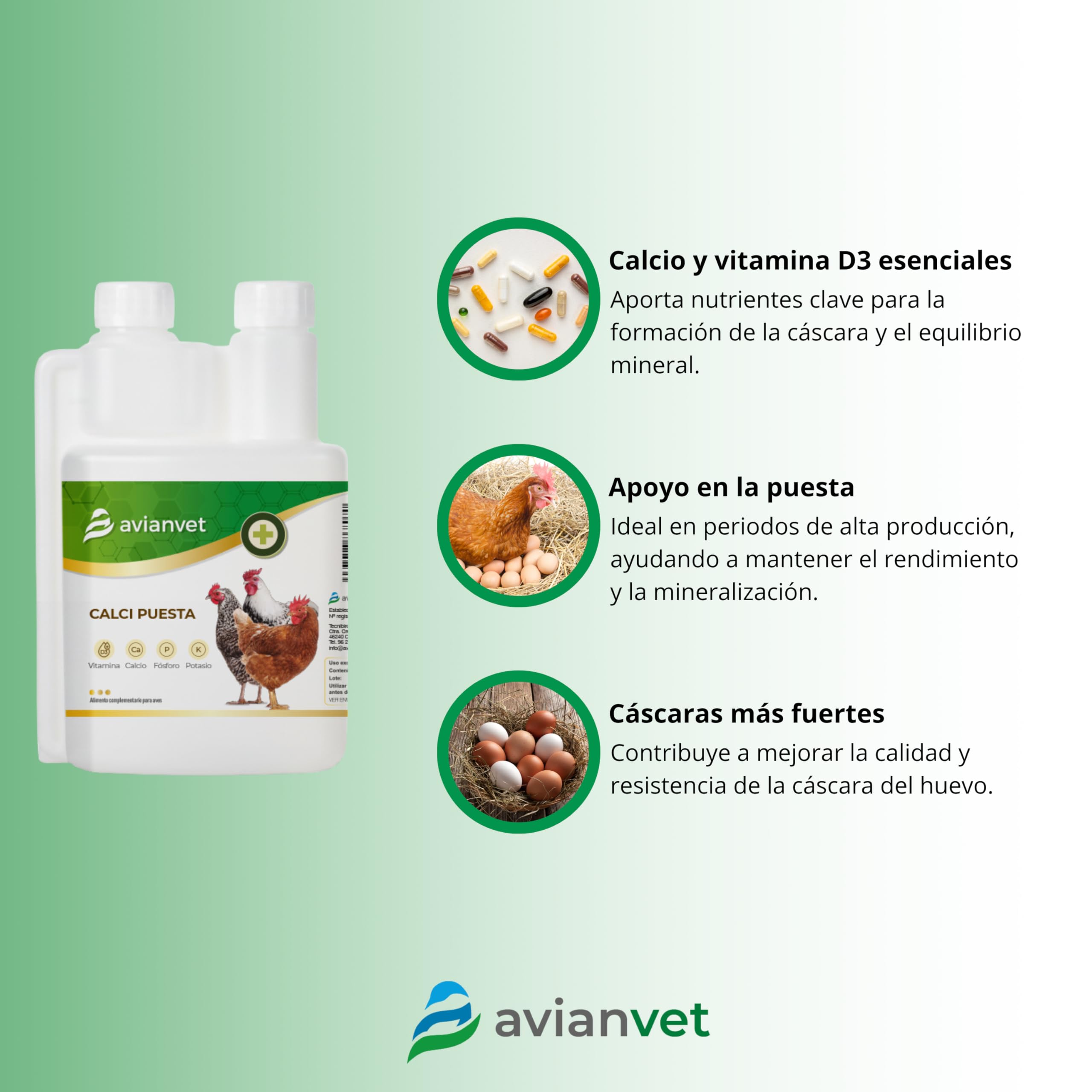 Calcio Gallinas | Suplemento con Calcio y Vitamina D3 para gallinas ponedoras | Apoyo en Puesta de Huevos | 500 ml — view 2