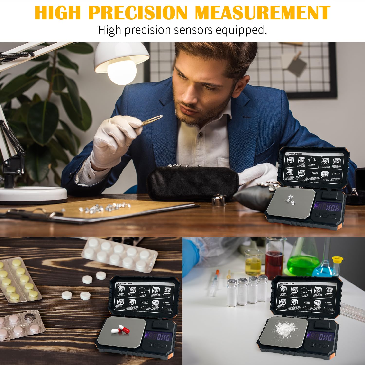Báscula digital de bolsillo, 500 g x 0,01 g, 6 unidades con pantalla LCD, báscula de bolsillo de precisión con peso de calibración de 20 g para alimentos, joyas, monedas, café