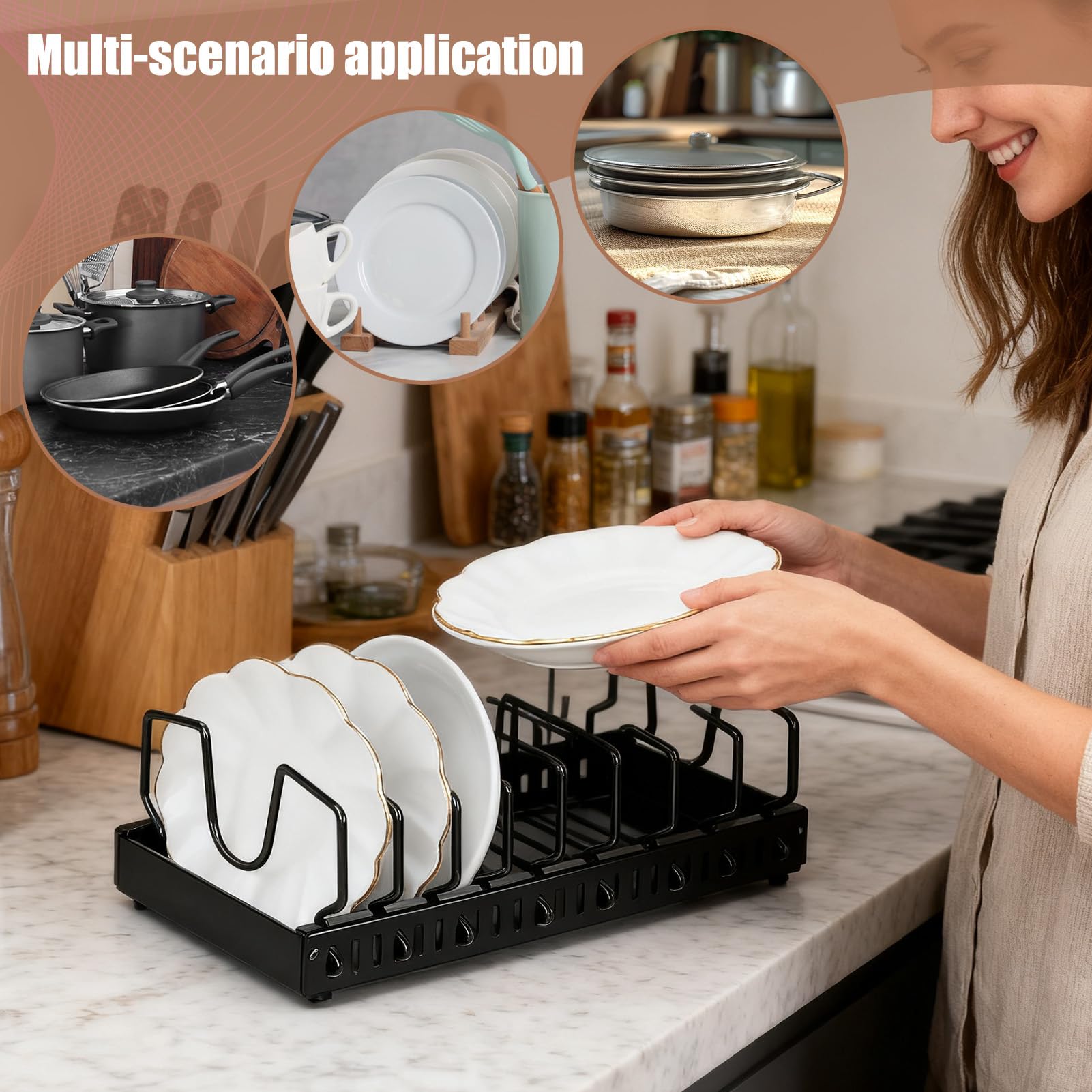 Organizzatore per pentole e padelle, griglia estraibile | organizer regolabile per coperchio con puleggia, per organizzare utensili da cucina, pentole, prodotti da forno