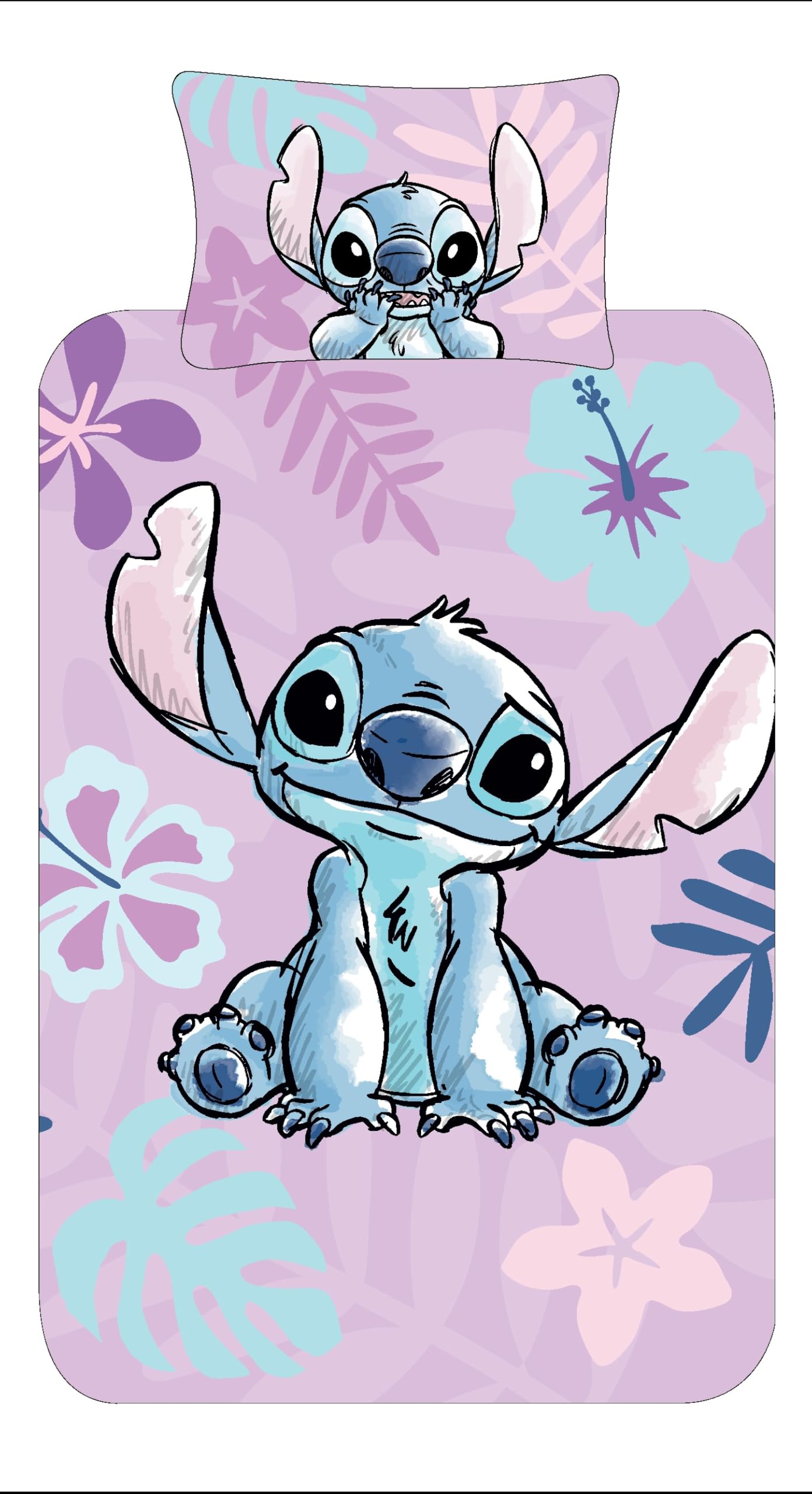 Disney Stitch Single Duvet Cover Set – Purple Reversible Bedding for Girls, Kids, Teens & Fans – Soft Polycotton, Easy Care, Includes Pillowcase – Official Cartoon Character Bed Linen (Single)