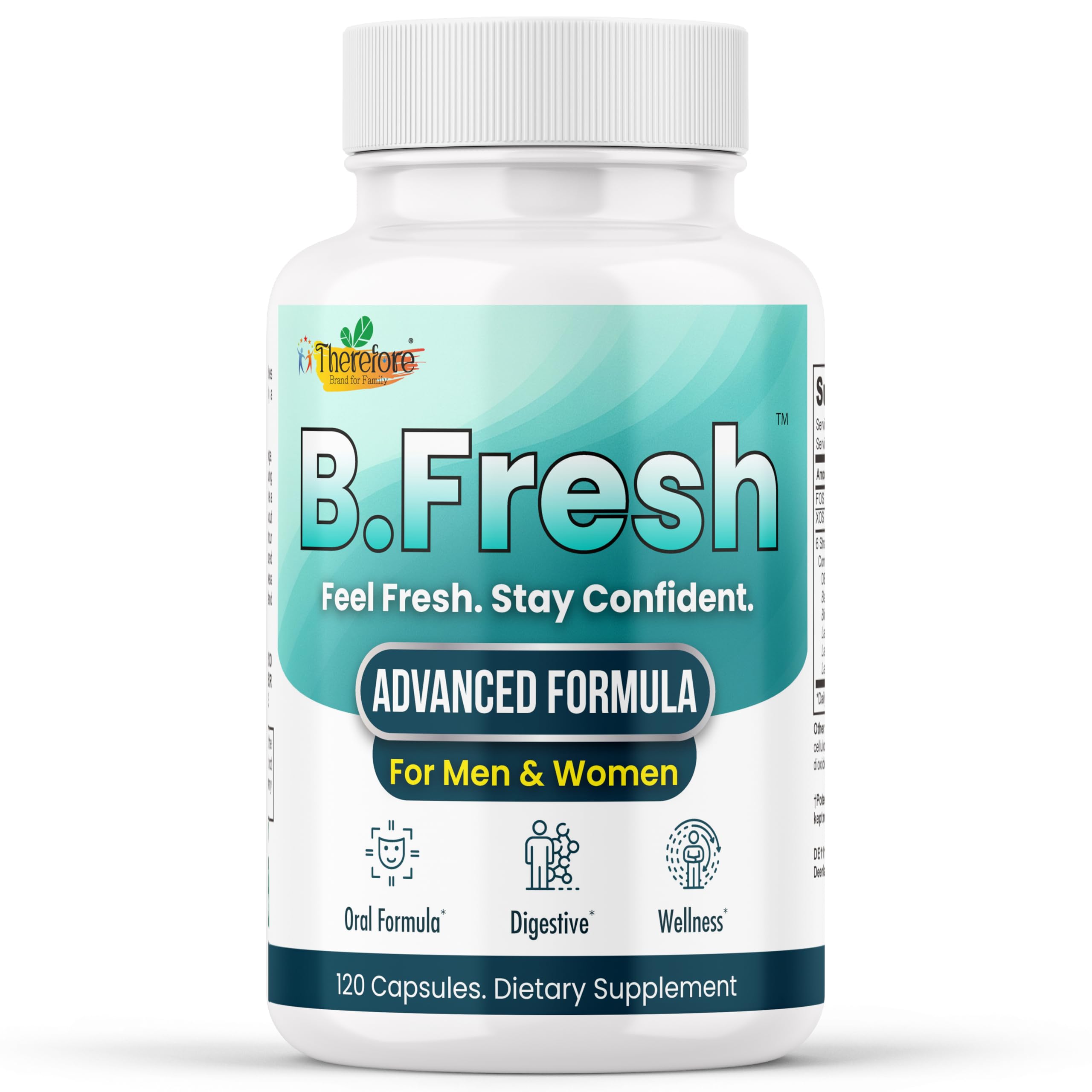 Therefore B. Fresh Breath Freshener Capsules for Adults – Oral Probiotics for Bad Breath & Dental Health Support – Fresh Breath from Inside, Alcohol-Free, Vegan – 120 Capsules