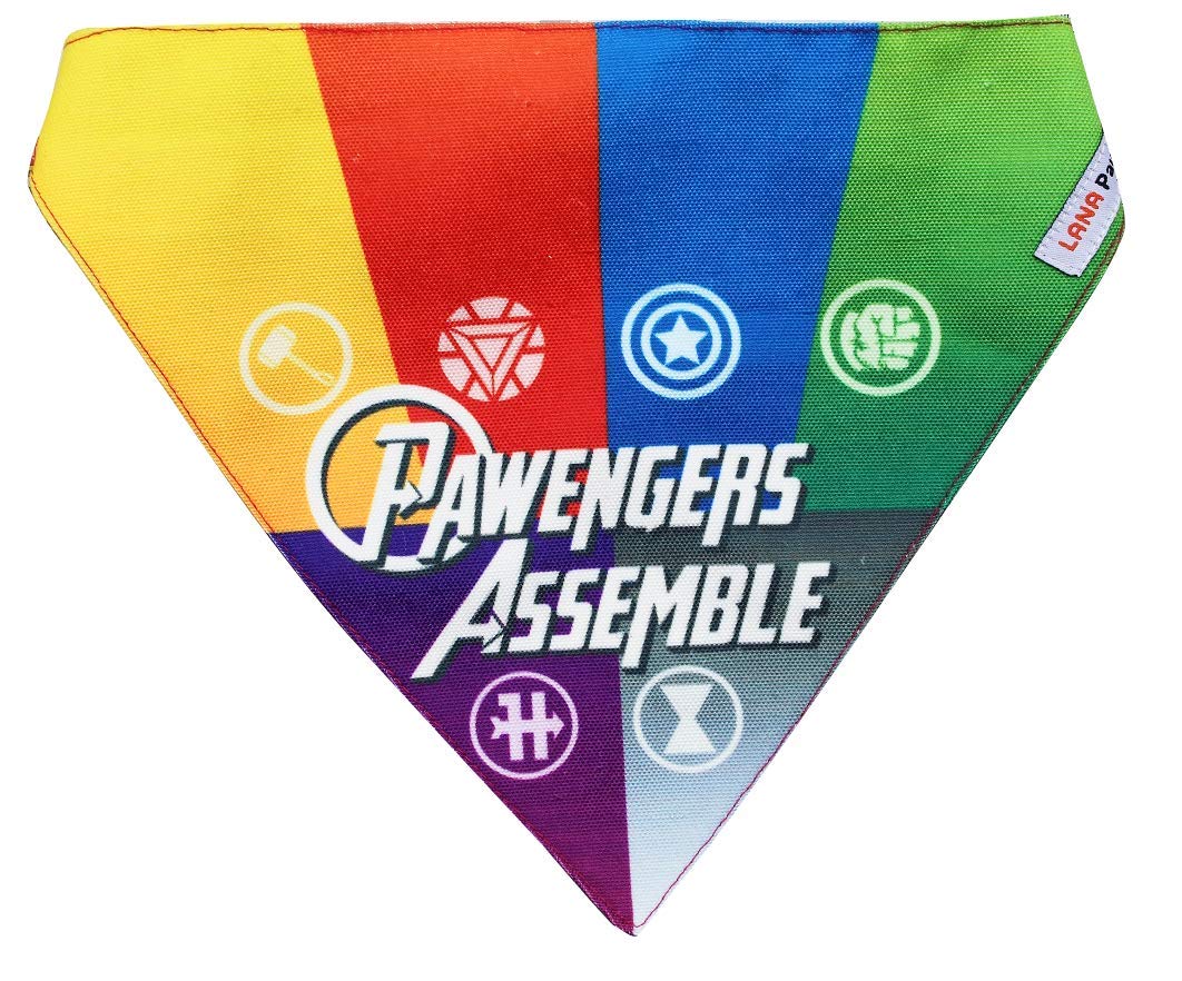 Lana Paws Polyester Pawengers Assemble Avengers Superhero Dog Bandana/Dog Scarf, M-L, 1 Count