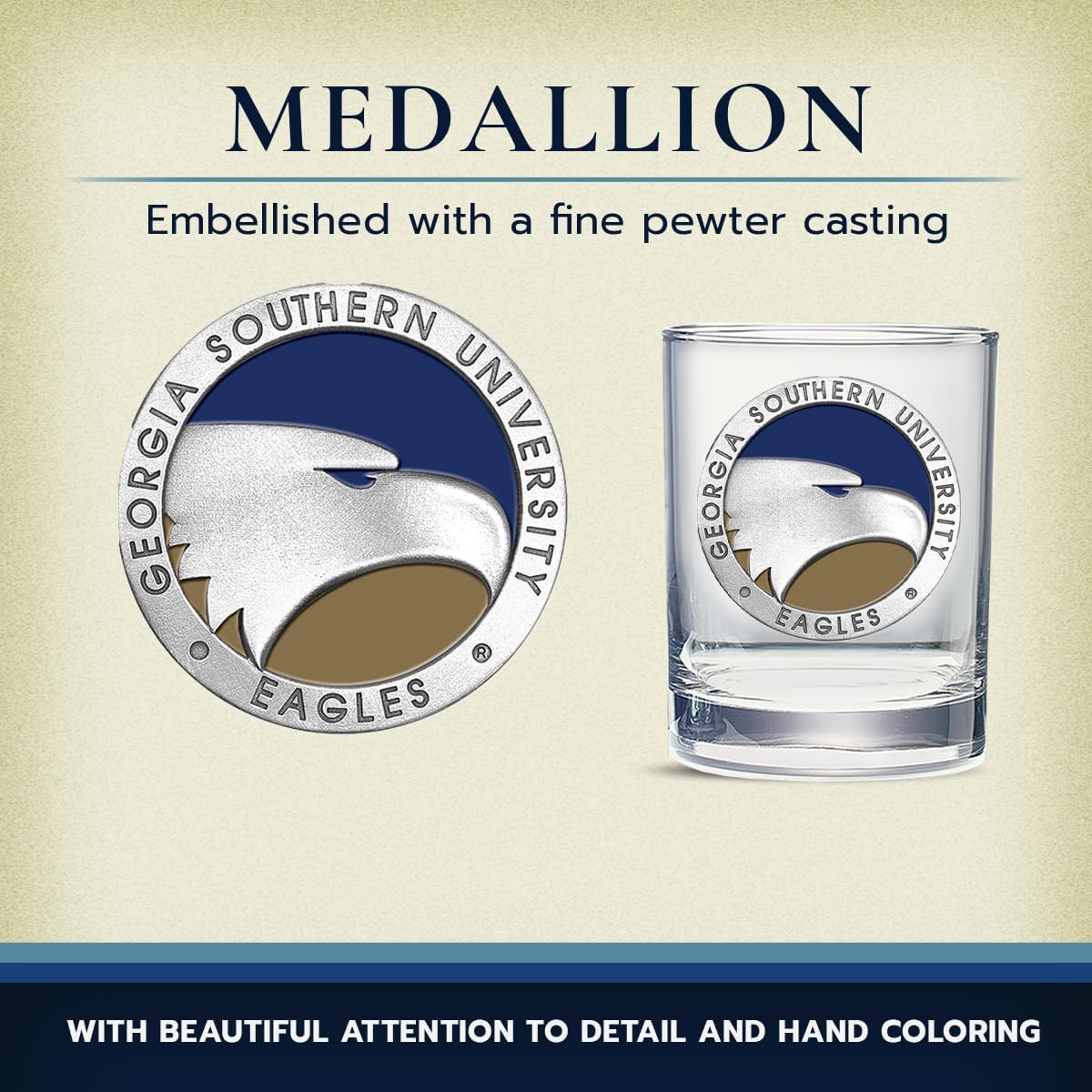 Heritage Pewter Georgia Southern Double Old Fashion | Double Rocks Glass 14 OZ for Liquor | Expertly Crafted Pewter Glass