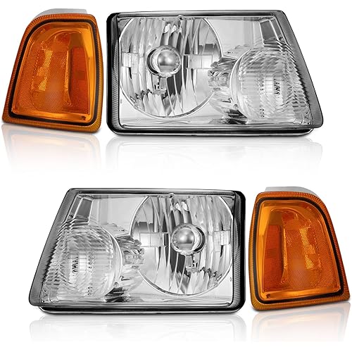 WEELMOTO For 2001-2011 Ford Ranger Headlights Assembly,Headlamp Replacement For 01 02 03 04 05 06 07 08 09 10 11 Ford Ranger Chrome Housing Amber Reflector Left+Right Pair Set