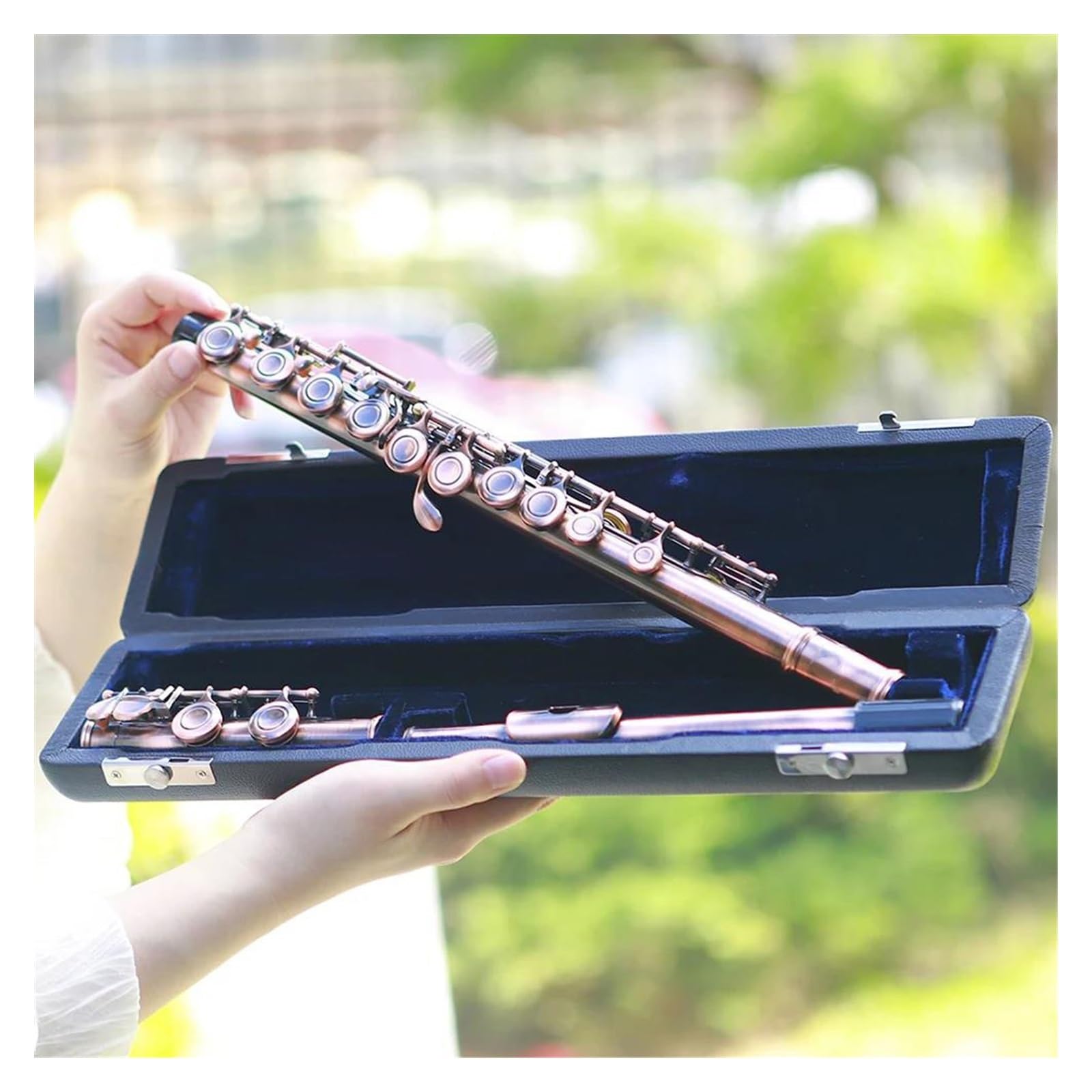Flauto Flauto traverso professionale a 16 fori chiusi con chiave C con strumento musicale da concerto(Color:Antique Copper)