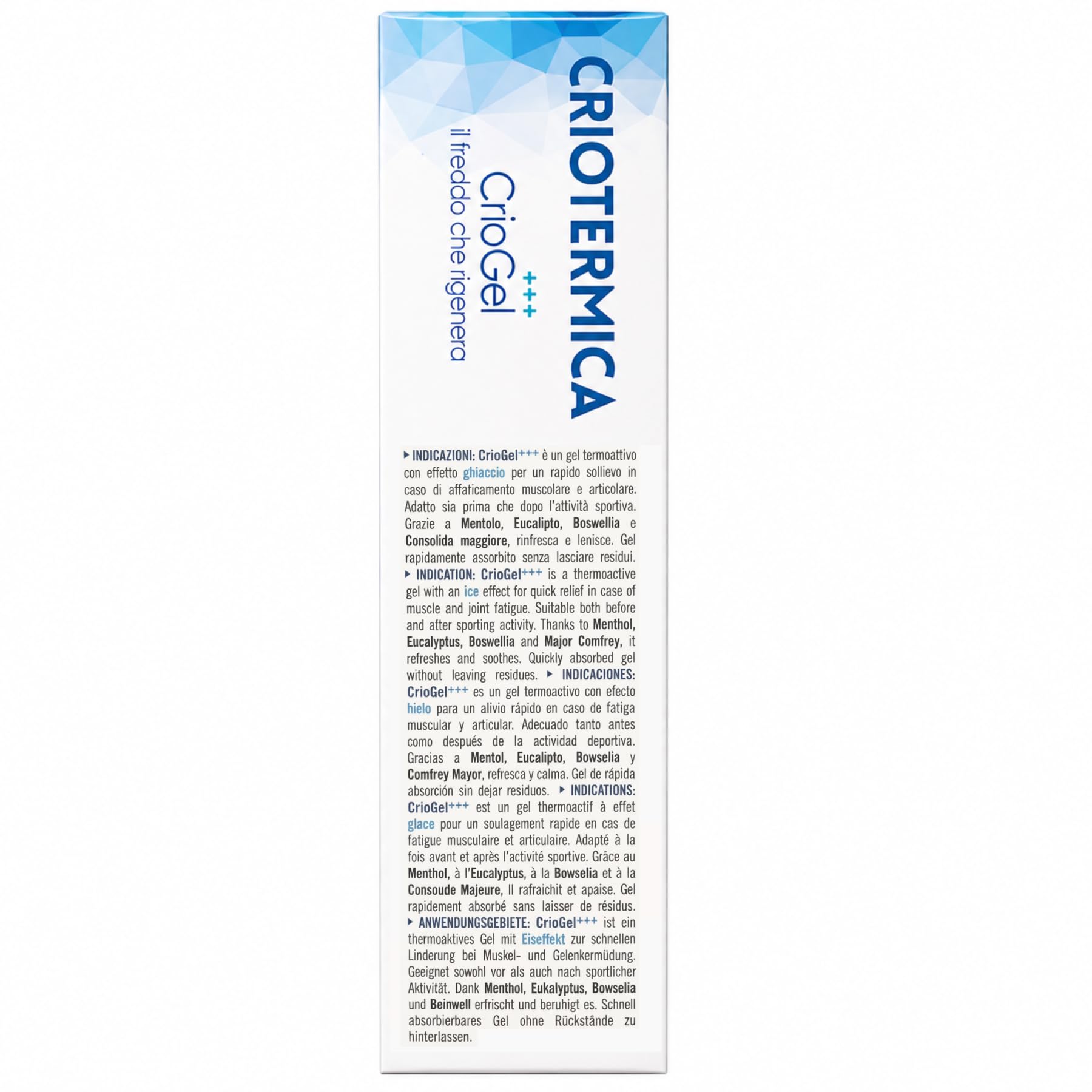 CrioGel - Nuova Formula Potenziata - Gel al mentolo effetto freddo per l'affaticamento muscolare e articolare, strappi, edemi, contusioni, botte e gonfiore - Azione rinfrescante e lenitiva