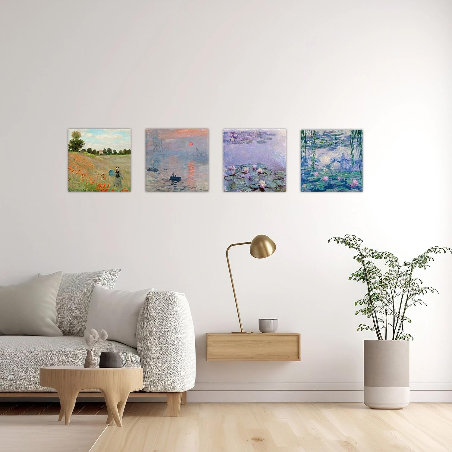 DìMò ART Quadri Classici d'Arte Claude Monet 4 pz 30x30 CM cadauno Stampa su tela Canvas Arredamento Arte Arredo per cucina, camera da letto, soggiorno, salotto, bar, ufficio, ristorante