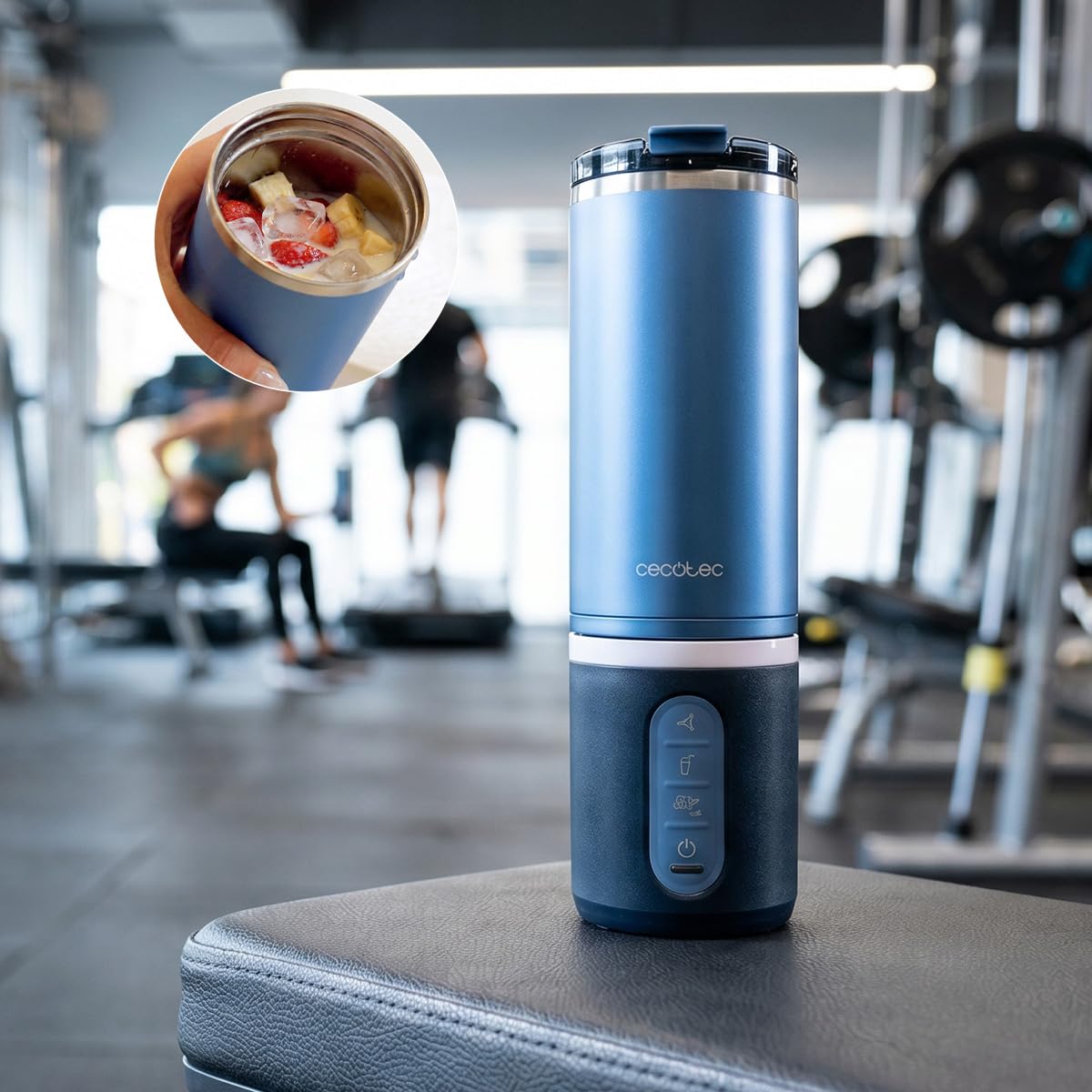 Cecotec Frullatore Portatile Power Titanium Shake2Go Dark Steel. 180W, Bicchiere Metallo 600ml Senza BPA, 3 Programmi Automatici, Ricarica USB-C, Goditi le Tue Bevande Fresche Molto più a Lungo Oggi