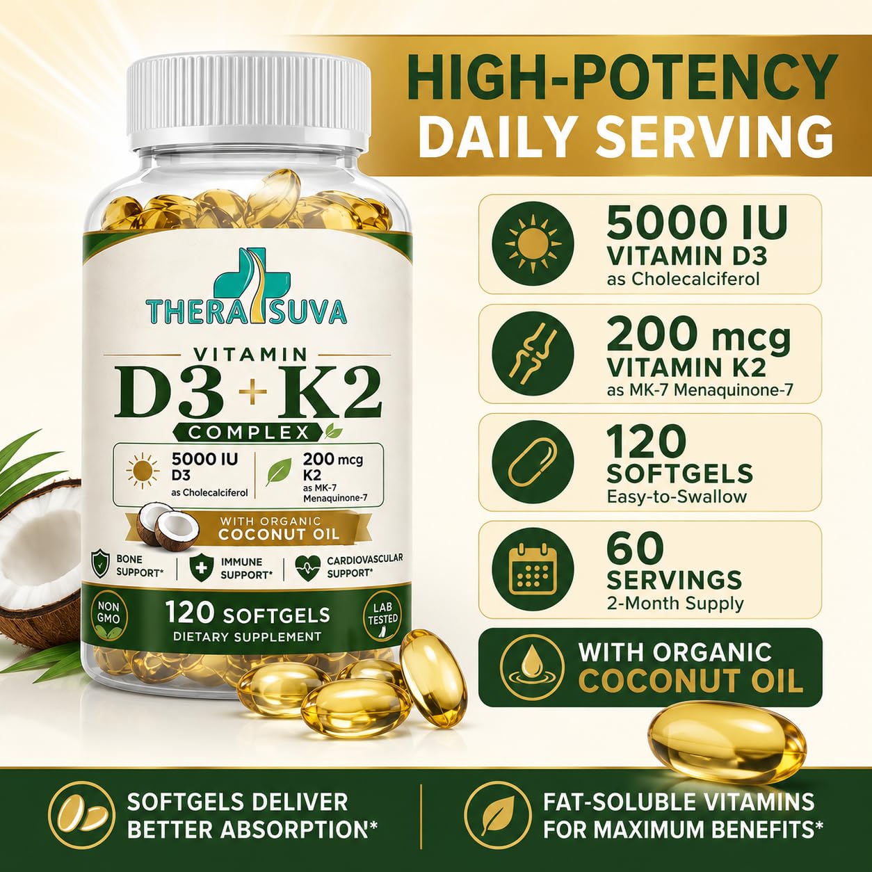 TheraSuva Vitamin D3 + K2 with Coconut Oil, 120 Veggie Softgels — Amazon image 4