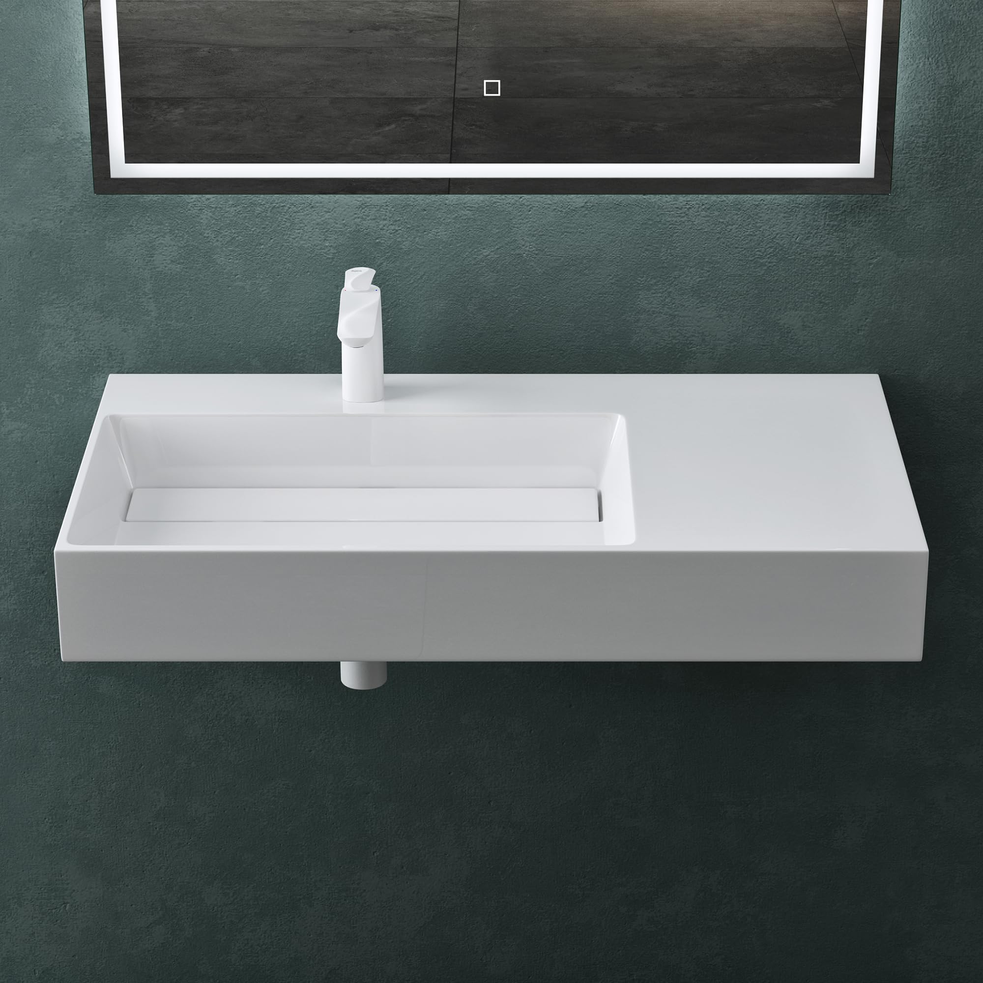 Lavabo de pared de 90x48 cm lavamanos encimera de baño blanco sin rebosadero