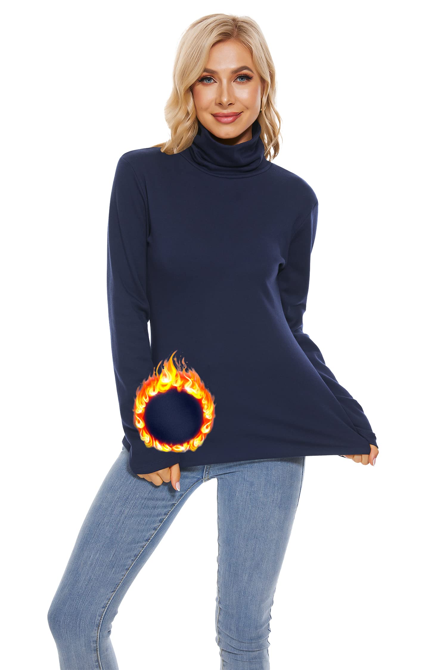 TAIPOVE Cotton Fleece Lined Turtleneck Top for Women Long Sleeve Mock Turtle Neck Lightweight Sweater Thermal Underwear Shirt