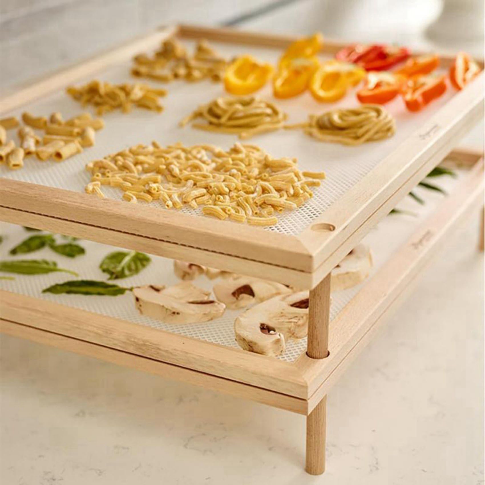 4X Stendipasta Pieghevole, Asciugatrice per Pasta per Pasta Fatta nel Casa, Stendino per Pasta nel Legno Naturale con 4 Bastoncini Un Base Singola