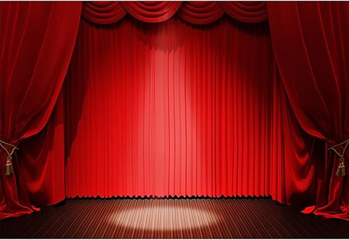 dnldliq 10x6.5ft Theater Red Stage Backdrop Stage Spotlights Wooden Floor Red Cu