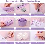 SKYDUE Purple Desk Organizer, Purple Office Desk Accessories 10Pcs, Pencil Holder for Desk, Stapler, Tape Dispenser, Scissors, Ruler, Binder/Paper Clips and 1000pcs Staples,Office Supplies for Women