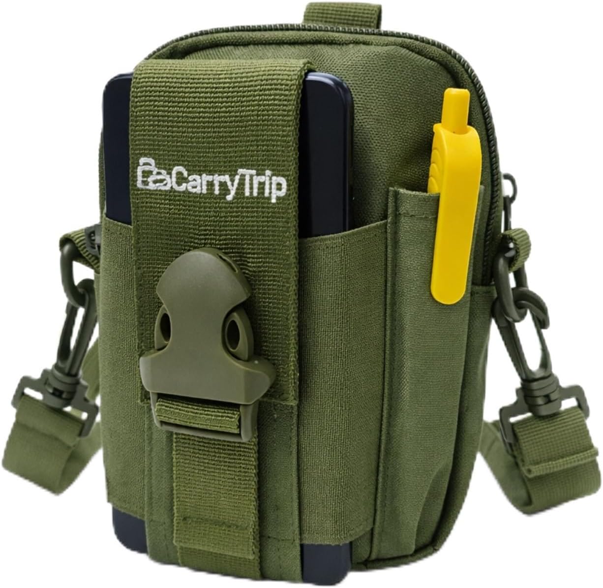 Tactical MOLLE Utility Pouch with Adjustable Shoulder Strap - Multipurpose Compact EDC Belt Pouch & Mobile Carry Sling Bag for Hiking, Camping, Travel & Daily Outdoor Use (Army Green)