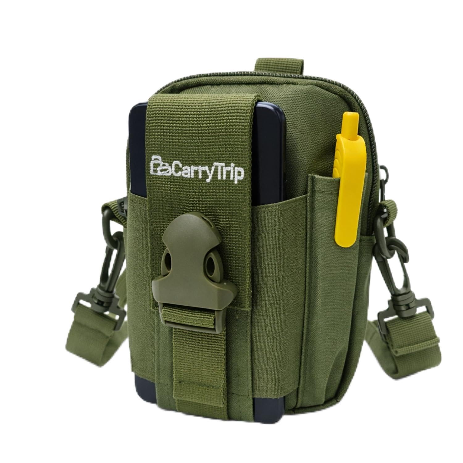CARRY TRIP Tactical MOLLE Utility Pouch with Adjustable Shoulder Strap - Multipurpose Compact EDC Belt Pouch & Mobile Carry Sling Bag for Hiking, Camping, Travel & Daily Outdoor Use (Army Green)