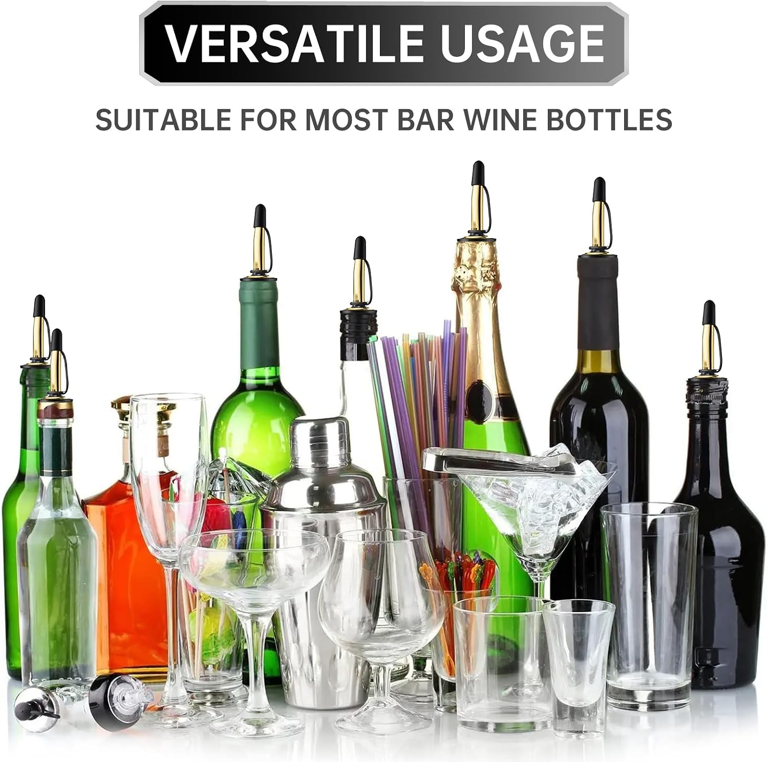 4Pcs Liquor Pour Spout, Pour Spouts for Bottles, Liquor Bottle Pourers for Alcohol, Olive Oil, Liquor Pourers with Dust Caps, Speed Pourers, Bar Bartender Accessories (4, Gold)