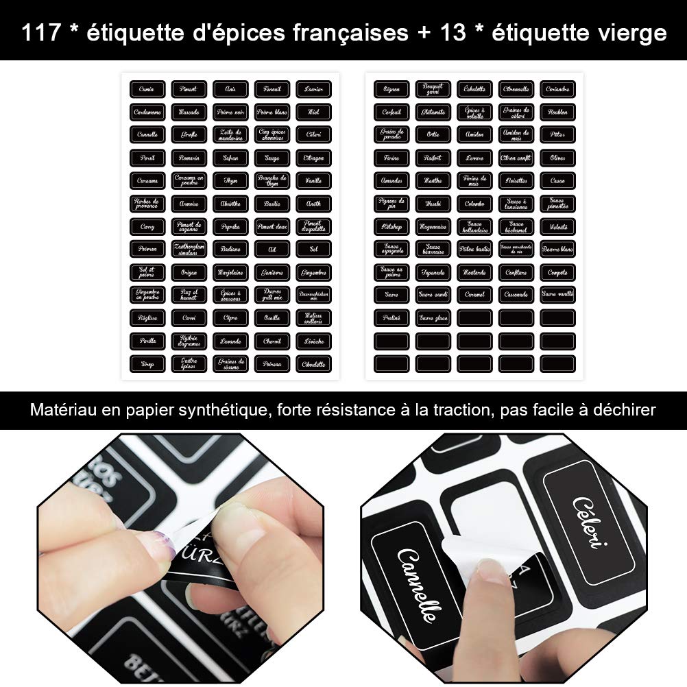 130 Étiquettes Épices Awinker - Autocollants Français Pour Bocaux Cuisine (Rectangle 4.5x3.5cm)