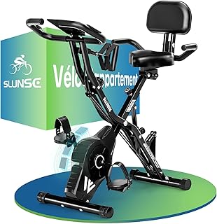 Velo D Appartement, SLUNSE 5-en-1 Vélo D’Appartement avec 16 niveaux de Résistance Magnétique, Vélo Appartement Pliable avec 10 dB, Vélos de Fitness pour le Cardio-Training à la Maison, Capacité 160KG