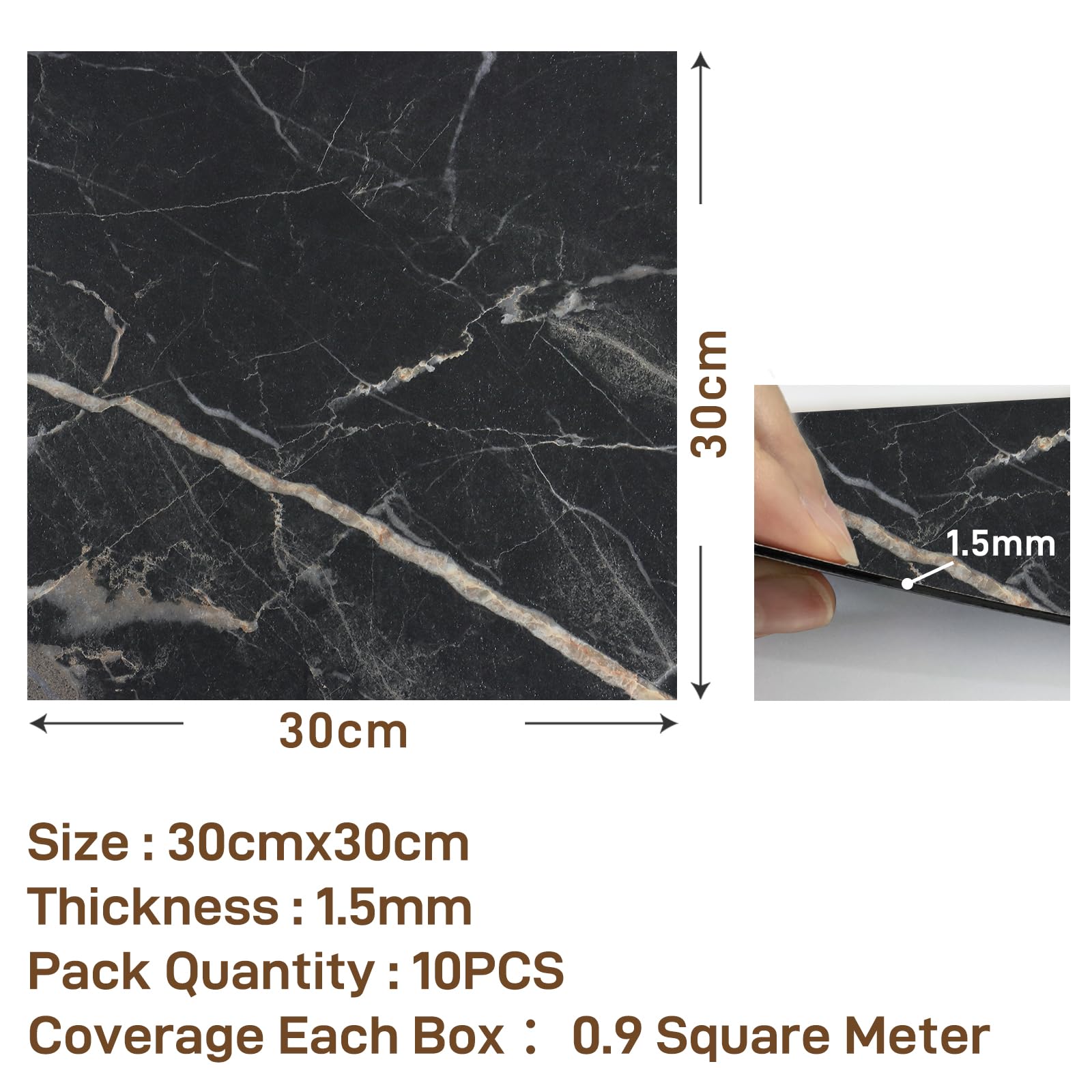 Lot De 27 Dalles PVC Adhésives YRHome – Effet Marbre Noir – 30x30 Cm – 2,51 M² – Imperméable