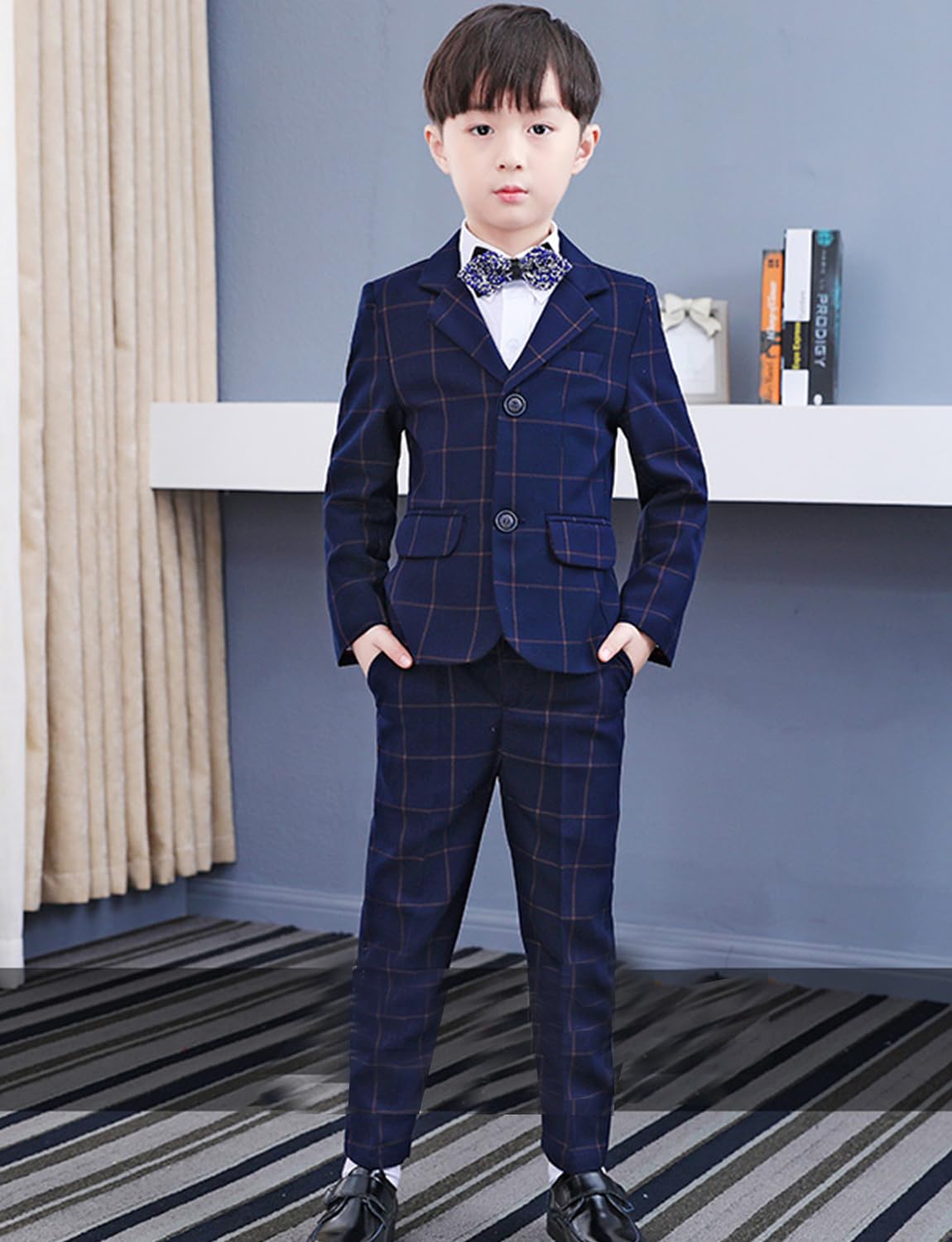 Jungen Plaid Anzug 3 Stück Set 2 Knöpfe Jacke Weste Hose Formal Hochzeit Smokings