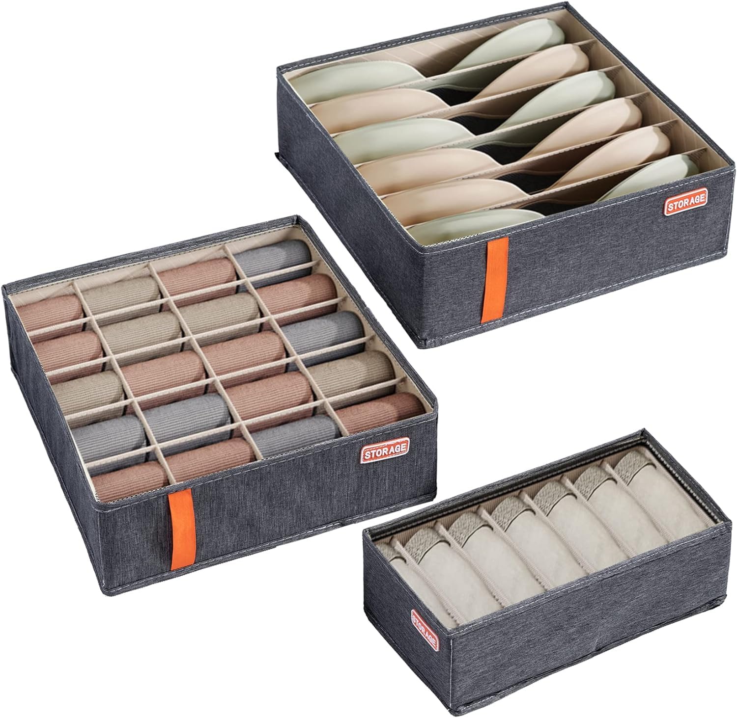 MIAPPI HOME FURNISHINGSWardrobe Clothes Organizer Underwear Socks Bra Storage Cabinet Drawer Organizers For Pants Closet Clothing Storage Boxes Wardrobe Drawer Organizers (3 HQ Grey)