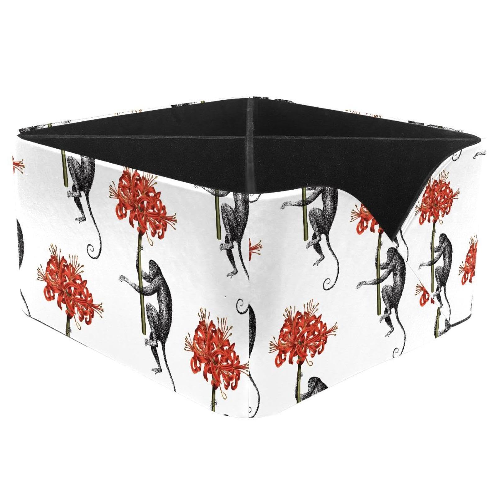 KengjuTesu Monkey and Red Flower Desktop Organizer Pen Holder, Rectangular Pencil Cup for Office, Study and Makeup Stations