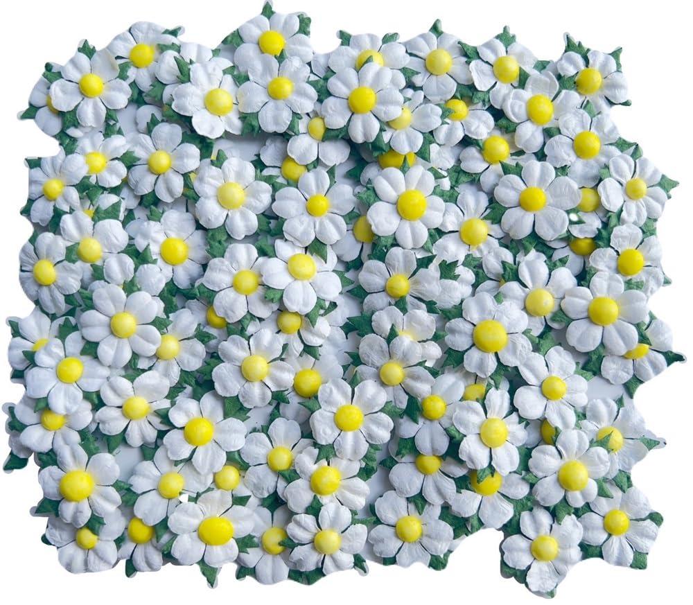 100 mini fleurs en papier de mûrier blanc 30x30mm pour scrapbooking et loisirs créatifs