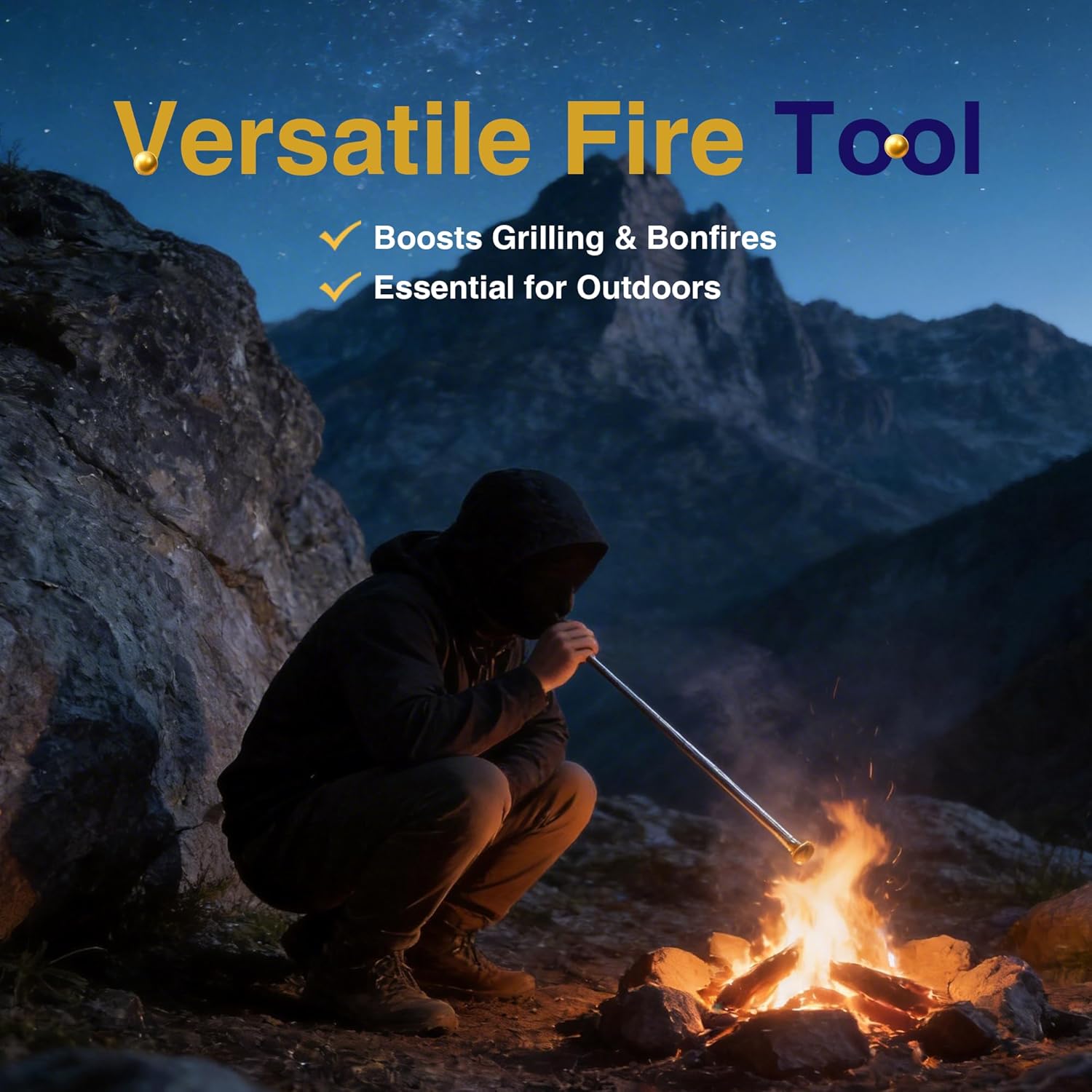 Telescoping Fire Blow Poker with Premium Brass Tip & Integrated Anti-Smoke Safety Valve | Perfect for Campfires, BBQ Grills, Outdoor Fire Pits & Fireplaces | Ultralight Camping Gear