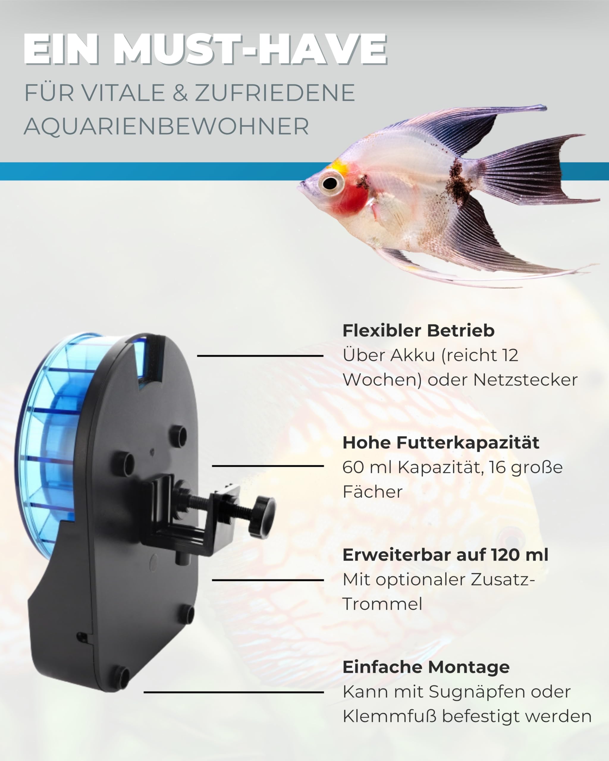 Dupla DuplaMatic I programmierbarer Futterautomat für Aquarien I Fischfutter-Spender für bis zu 6 Fütterungen pro Tag I 60 ml Kapazität I Aquarium-Futterspender
