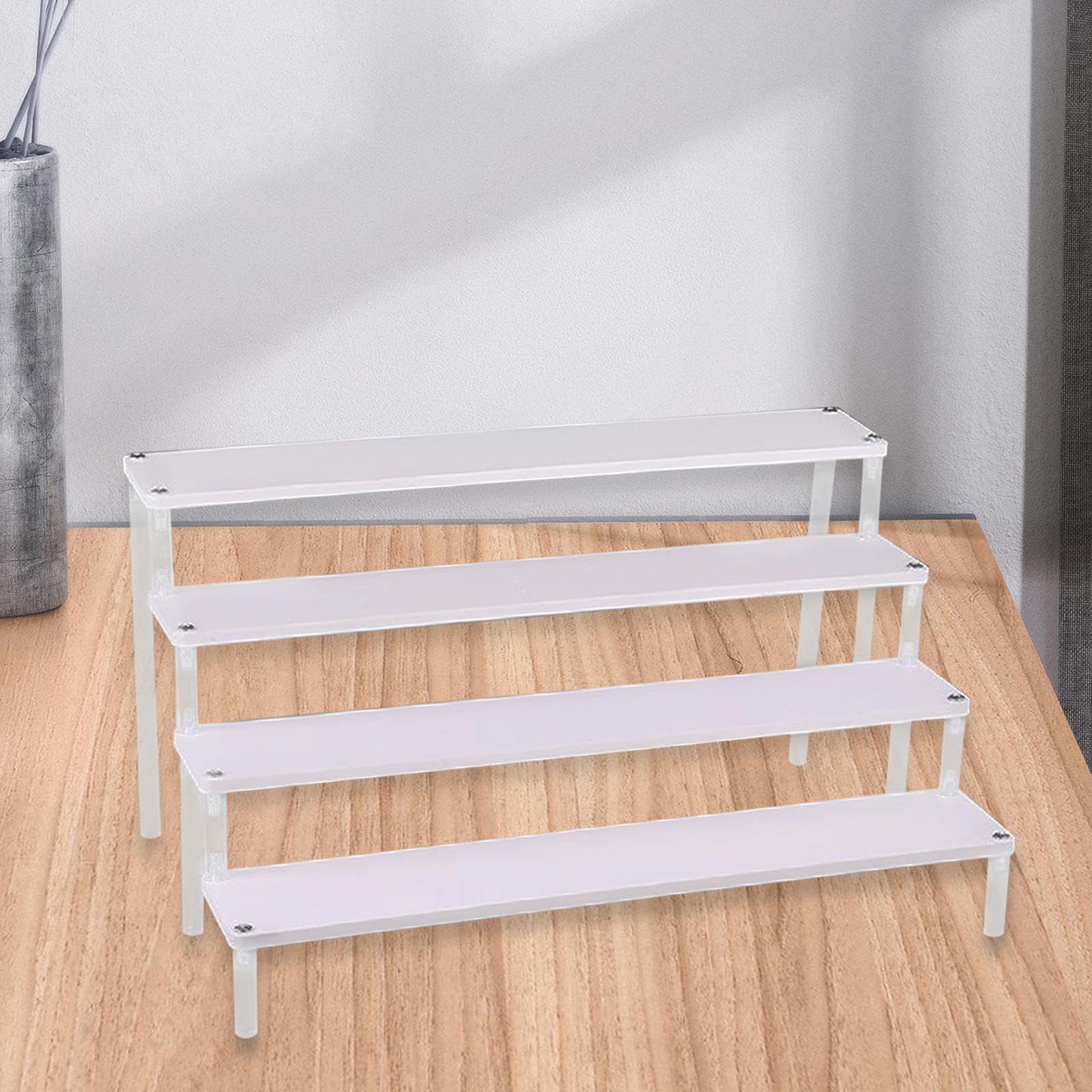 Présentoir surélevé en Bois et Acrylique Escalier de Rangement pour Figurines Miniatures Étagère à Épices Organiseur D'Objets Adaptés pour Exposition, 4 Couches 50CM