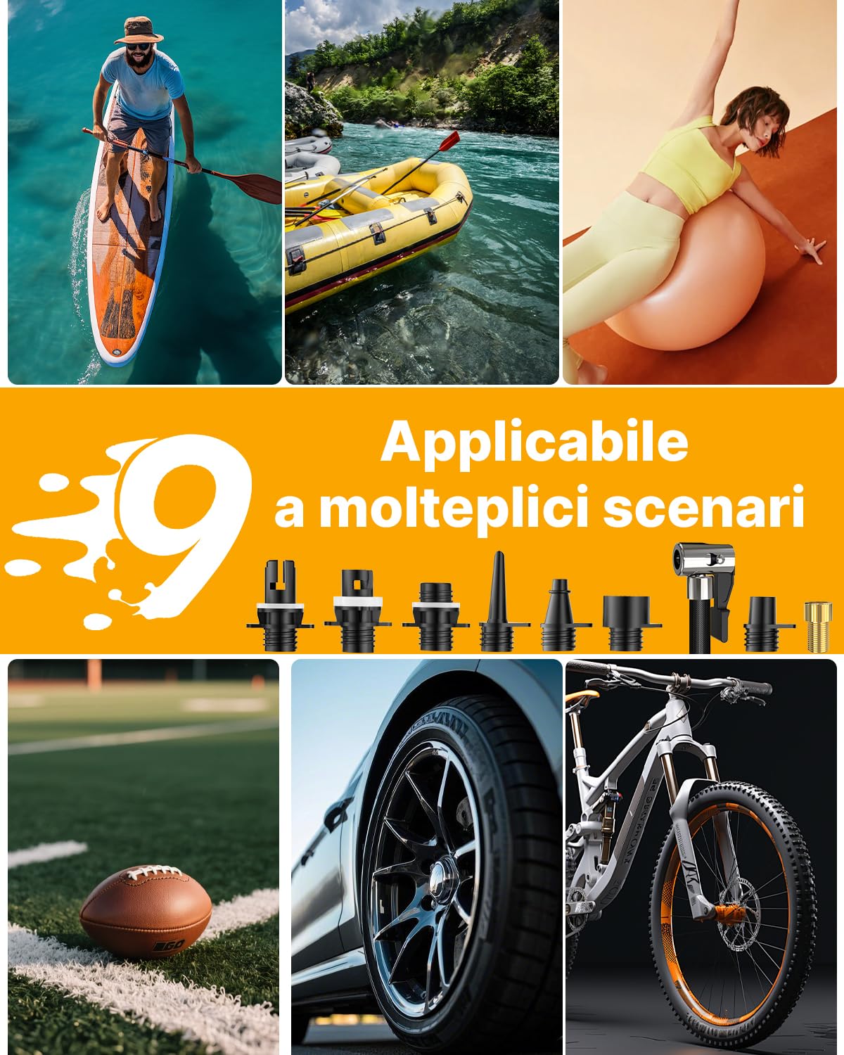 Pompa Elettrica per SUP 50 PSI, Pompa ad Aria Ricaricabile, con Gonfiaggio/Sgonfiaggio Intelligente e Luce LED, Ideale per Tavole SUP, Kayak, Moto, Palloni, Materassini Gonfiabili