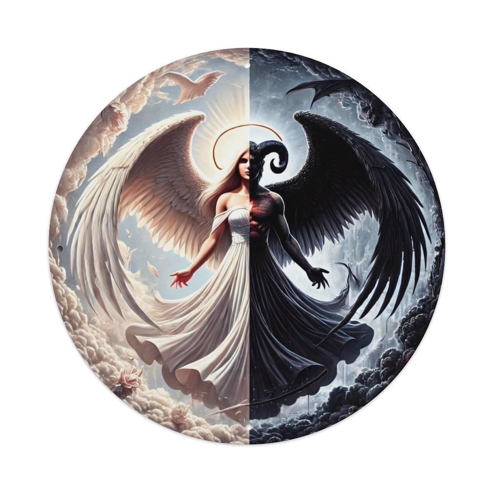 Angel And Devil Dual Nature Metal Tin Sign Plaque